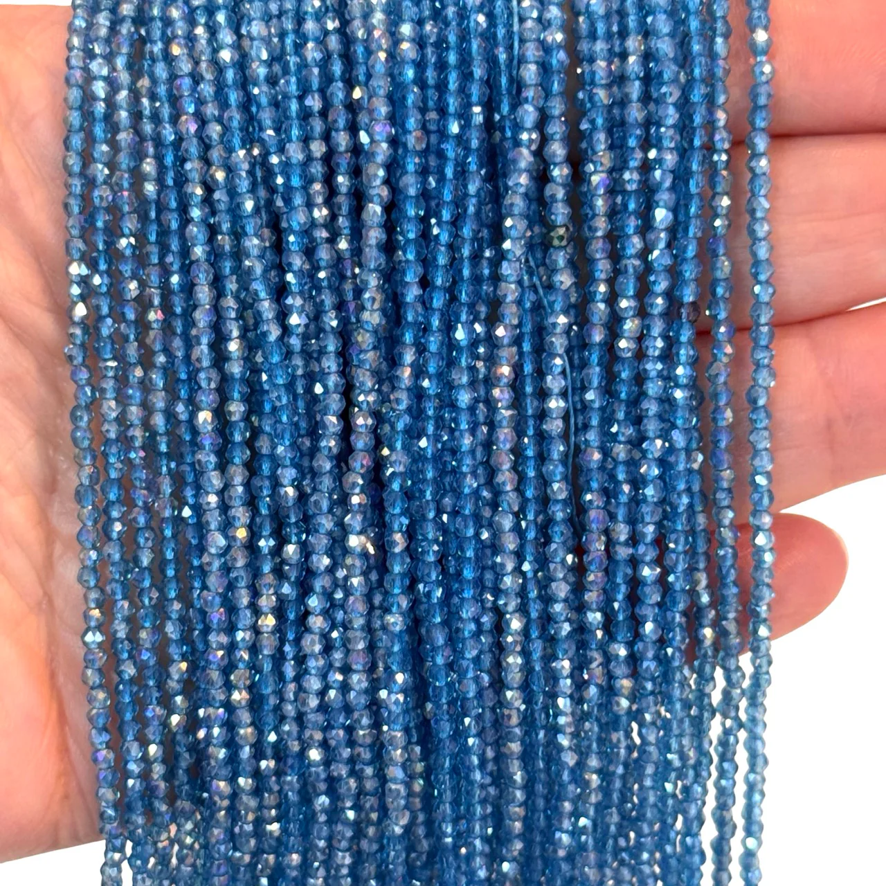 2mm Iridescent Aquamarine Blue AB Faceted Round Crystal Beads, PBC2R33