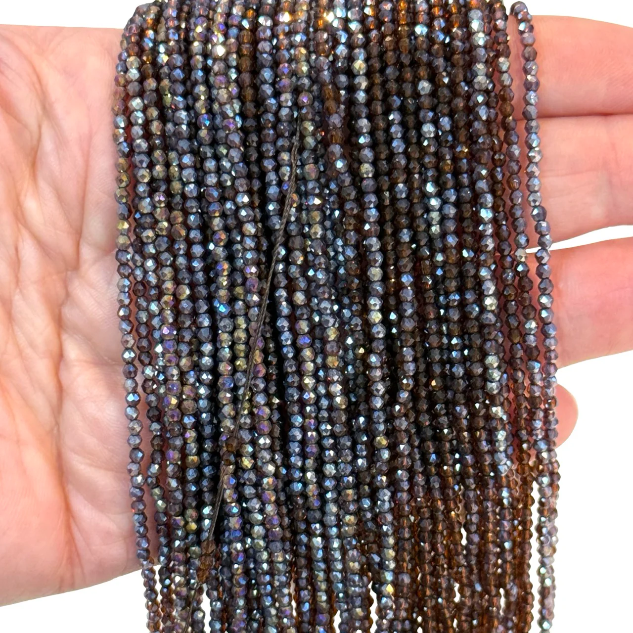 2mm Iridescent Coffee Brown AB Faceted Round Crystal Beads, PBC2R29