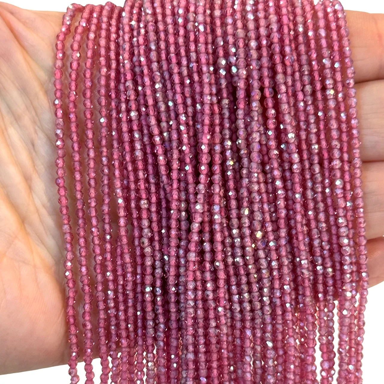 2mm Rose Pink AB Faceted Round Crystal Beads, PBC2R41