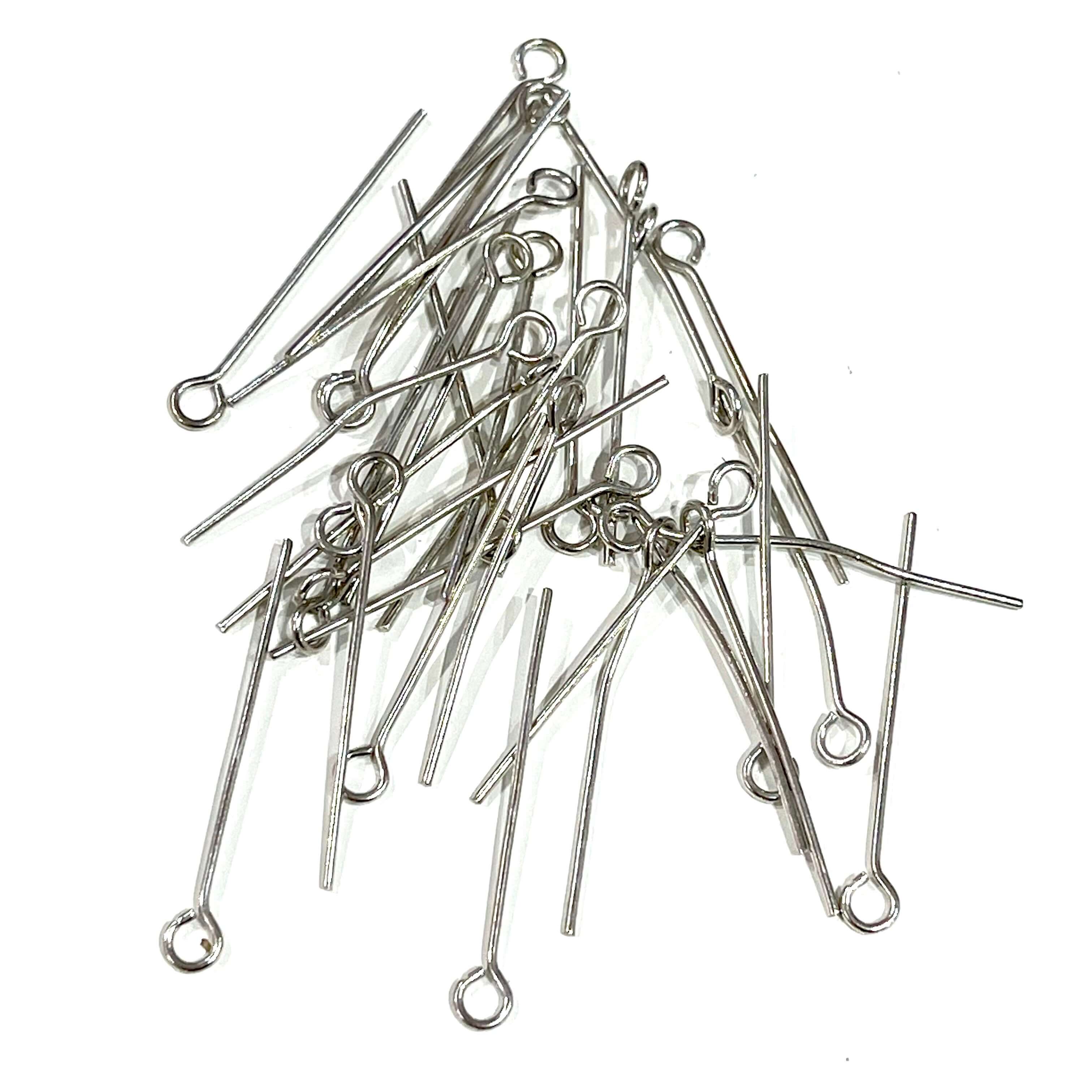 30mm Rhodium Plated Brass Eye pins, 0.7mm by 30mm, Rhodium Eye Pins 30mm