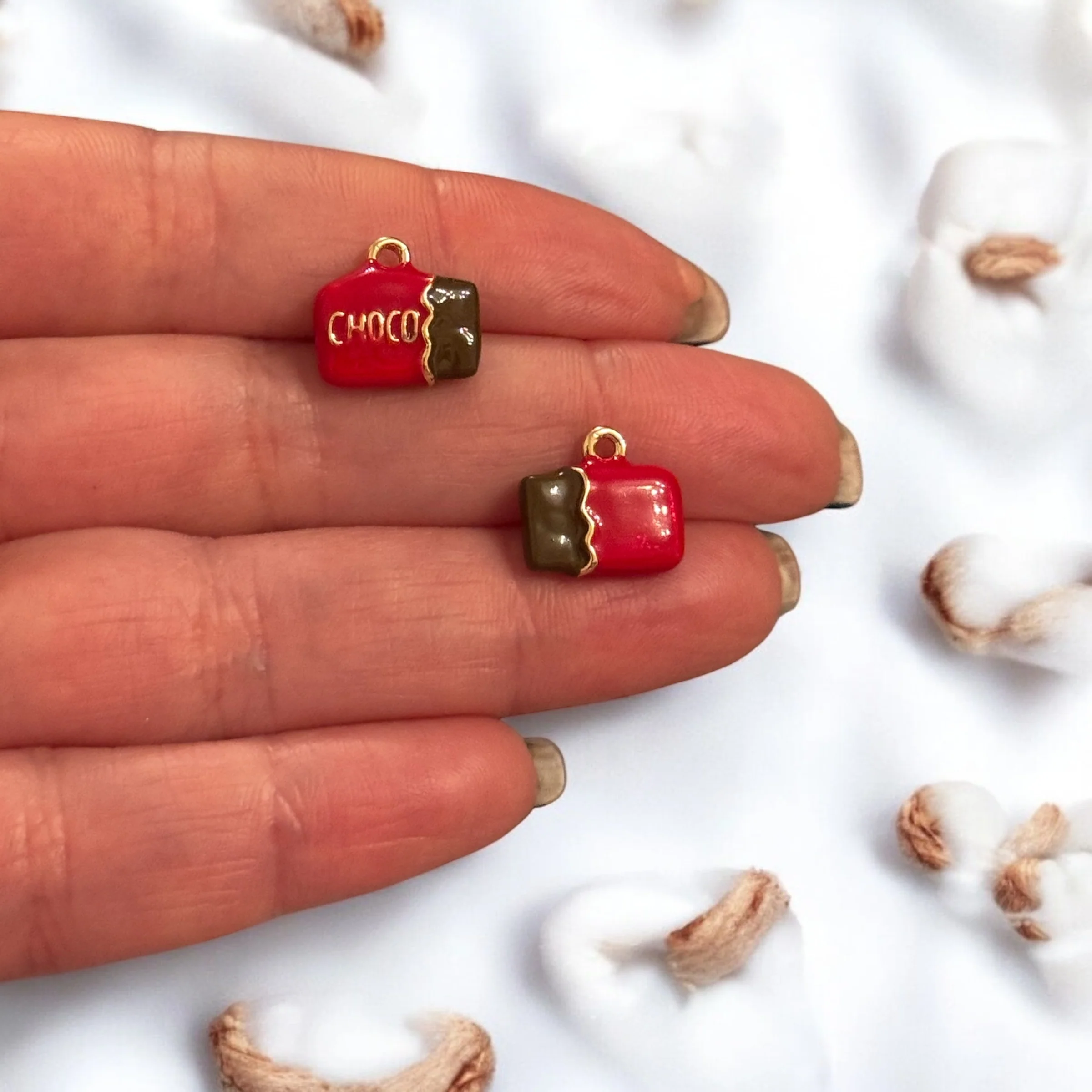 3D Chocolate Bar Charm β 24K Gold Plated Enamel Pendant