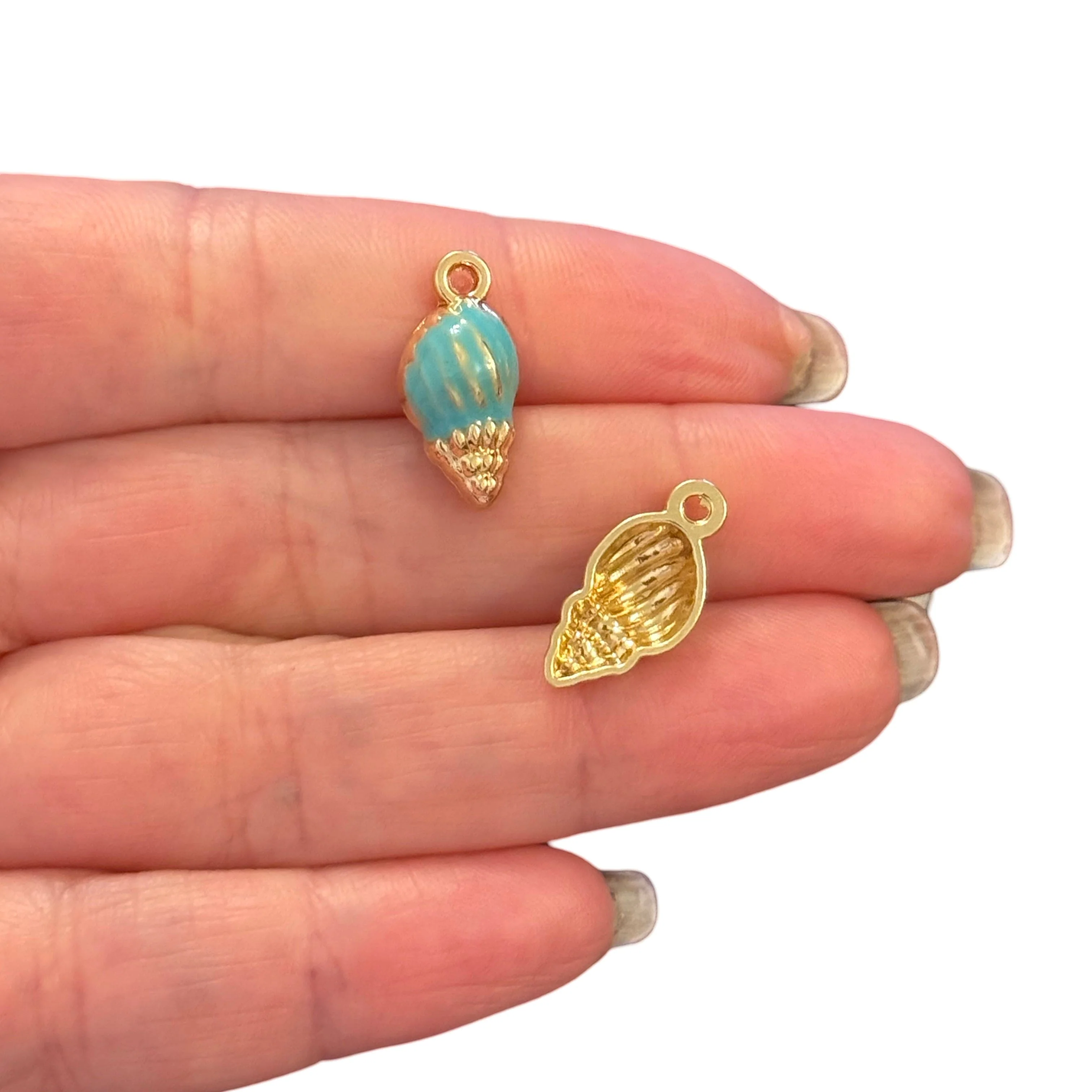3D Conch Shell Charm – Blue Enamel & 24Kt Gold-Plated Ocean Pendant - Image 2