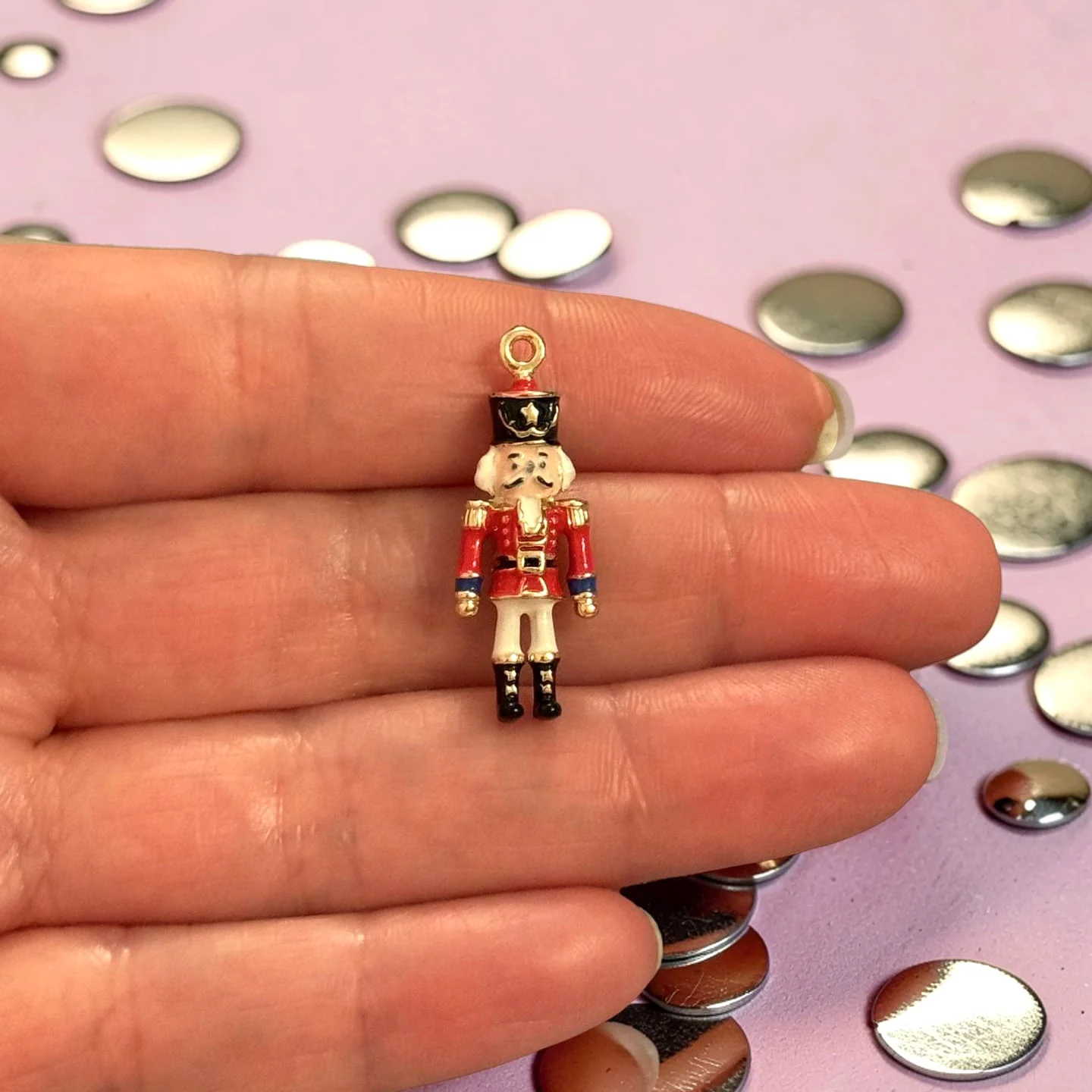 3D Enamel Nutcracker Soldier Charm Pendant – Christmas Toy Soldier Charm, Gold Plated