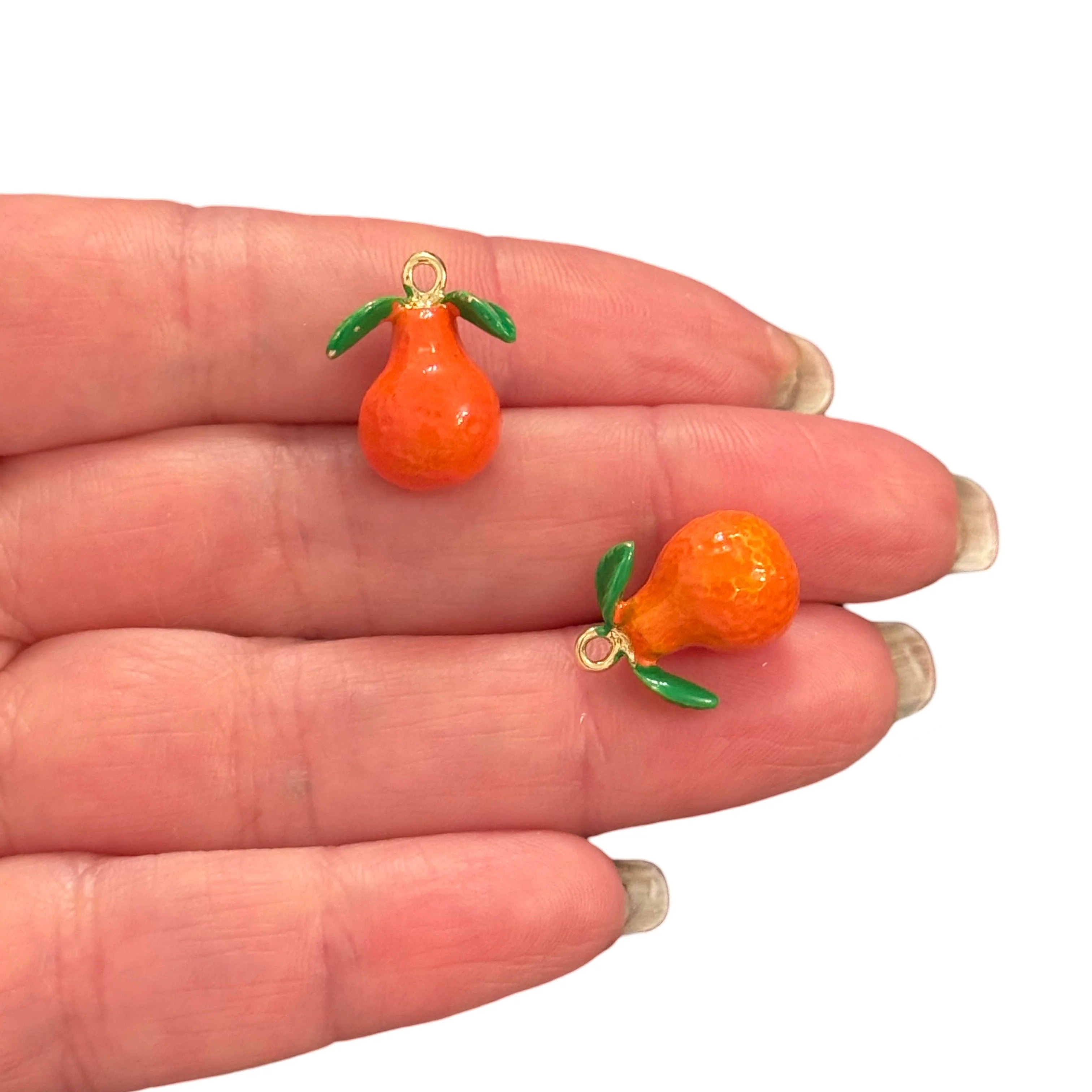 3D Orange Fruit Charm – Enamel Citrus Pendant with Green Leaves - Image 2