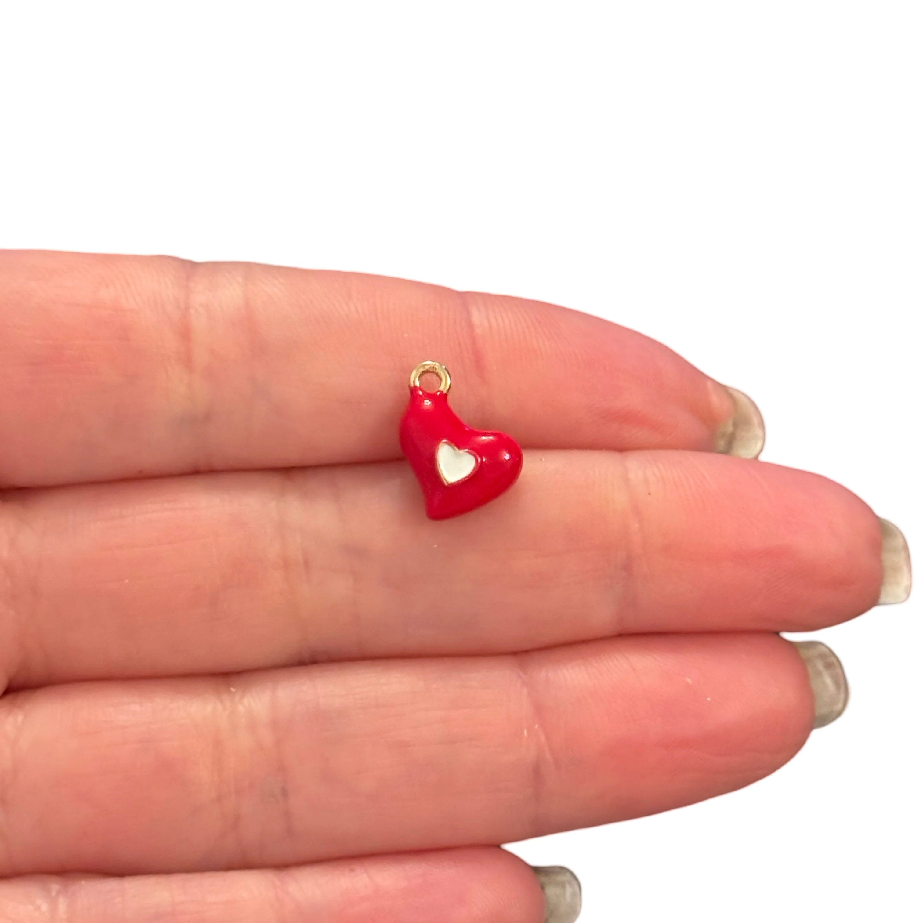 3D Red Heart Charm with White Heart Inset β Double-Sided Enamel Pendant - Image 2