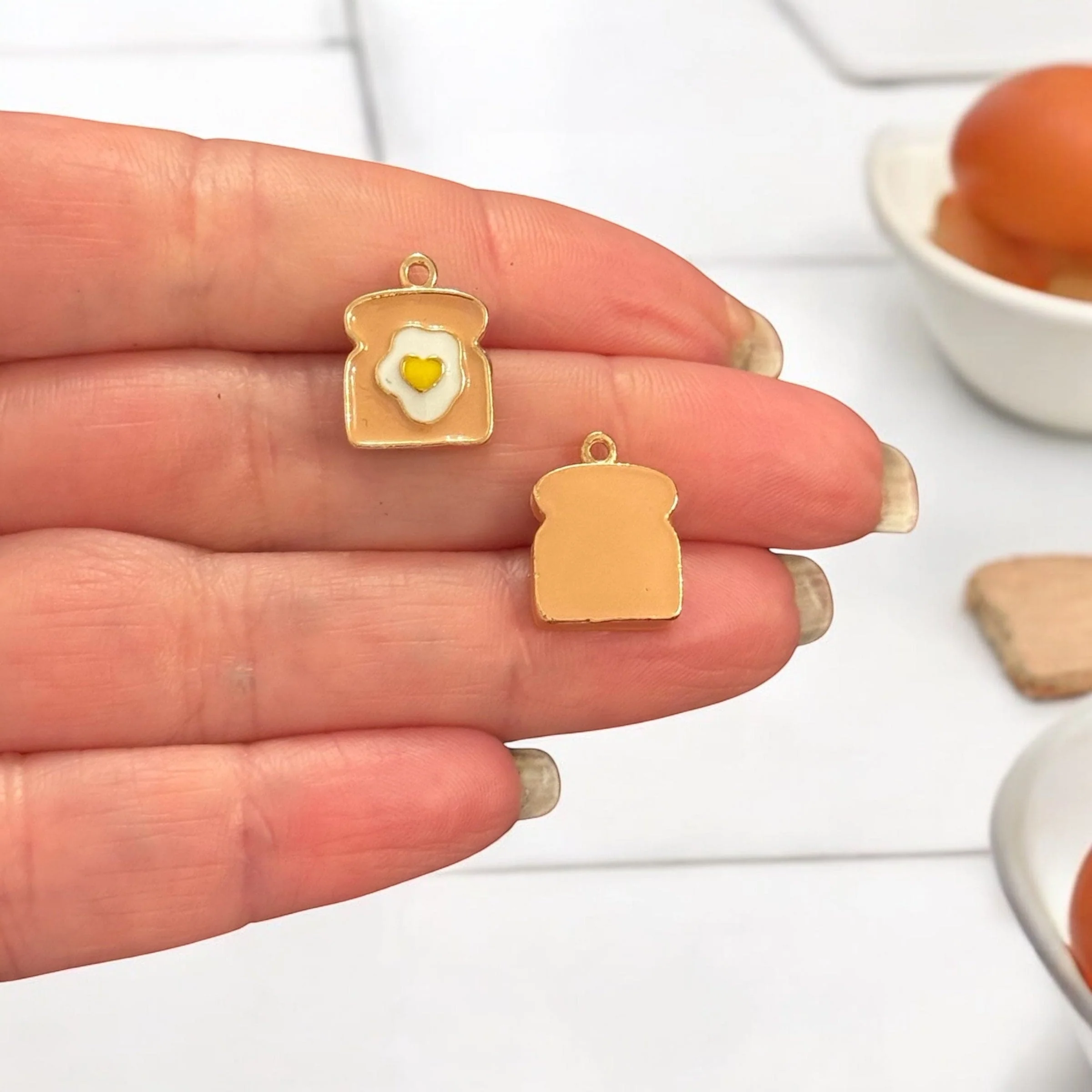 3D Toast & Egg Charm – Enamel & 24Kt Gold-Plated Breakfast Pendant