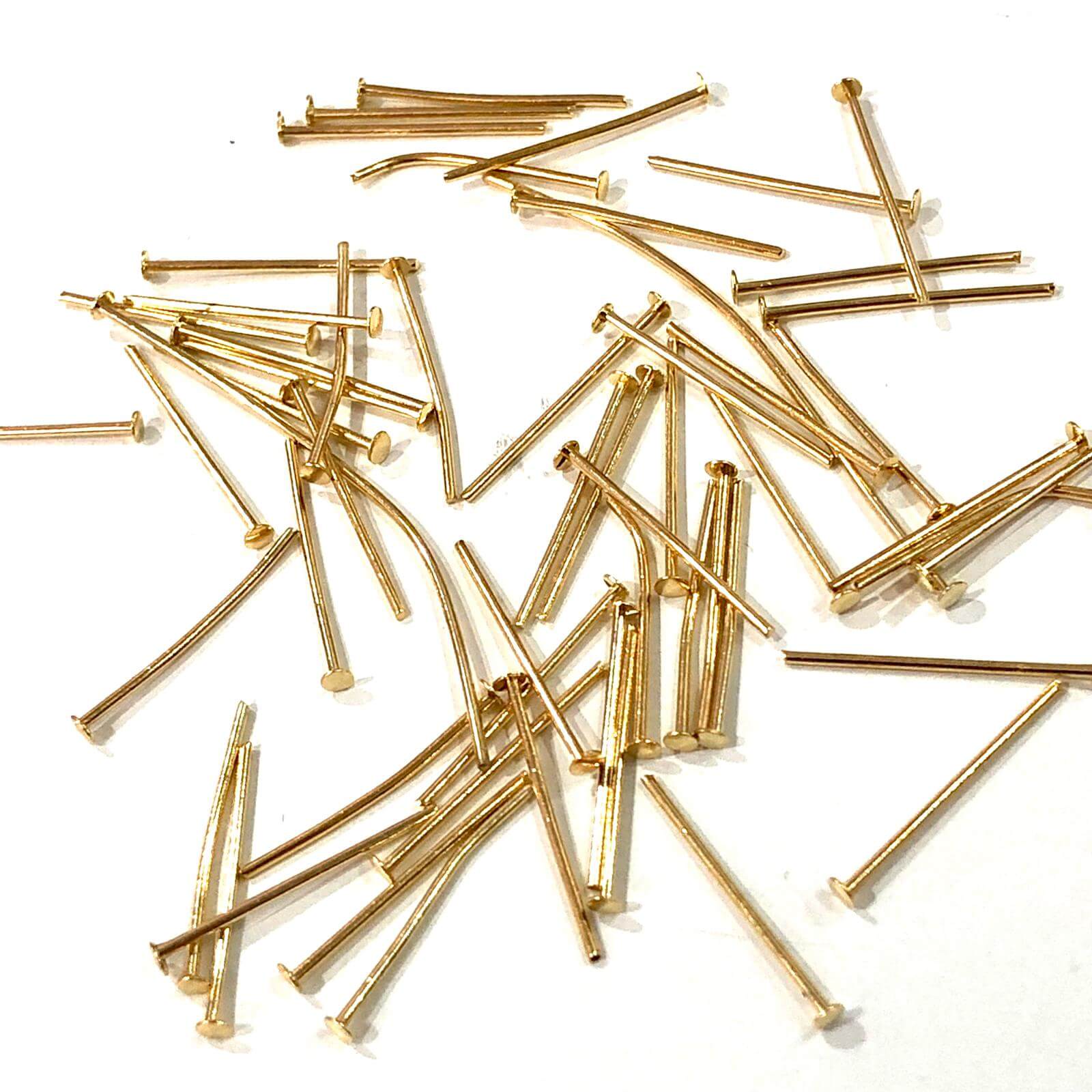 40mm 22Kt Gold Plated Brass Headpins, 0.8mm by 40mm, 40mm Brass Head Pins