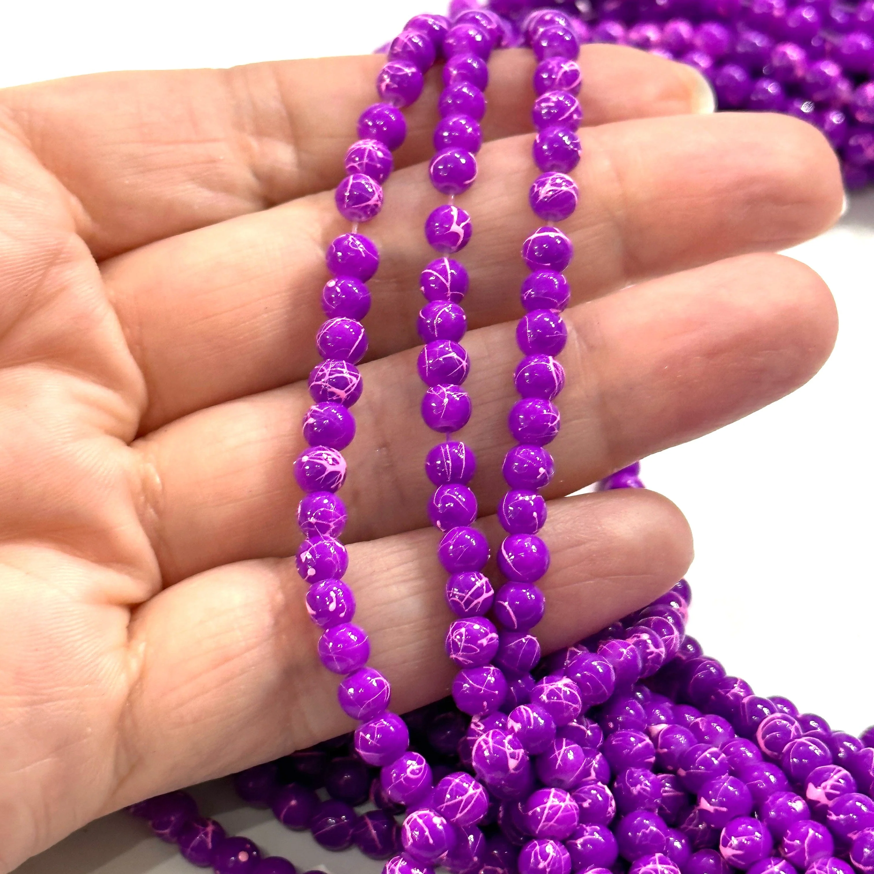 4mm Marbled glass beads, smooth round glass beads full strand - Image 2