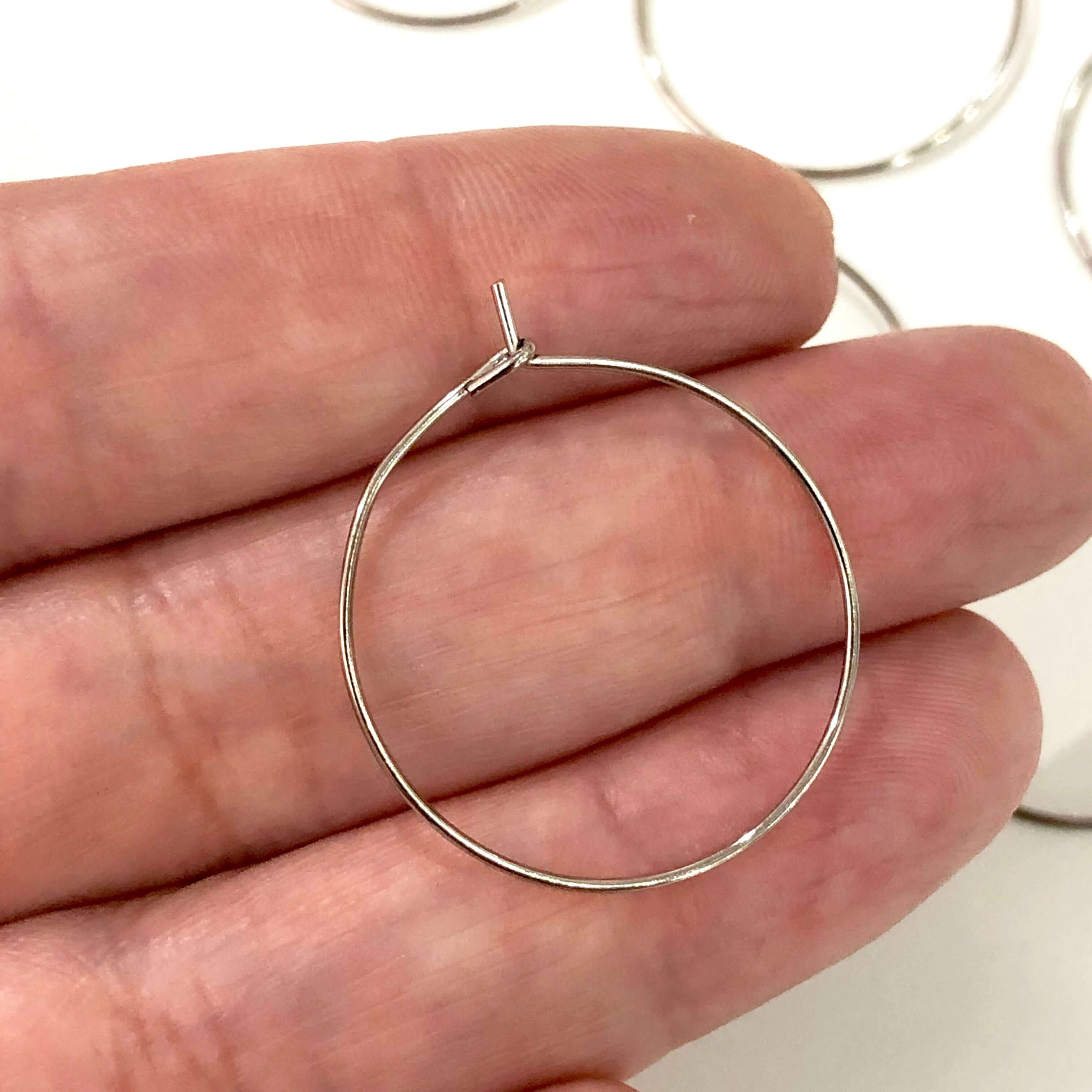 6 Pc, Rhodium Plated Earring Hoops, 20mm, Rhodium Plated Earring,