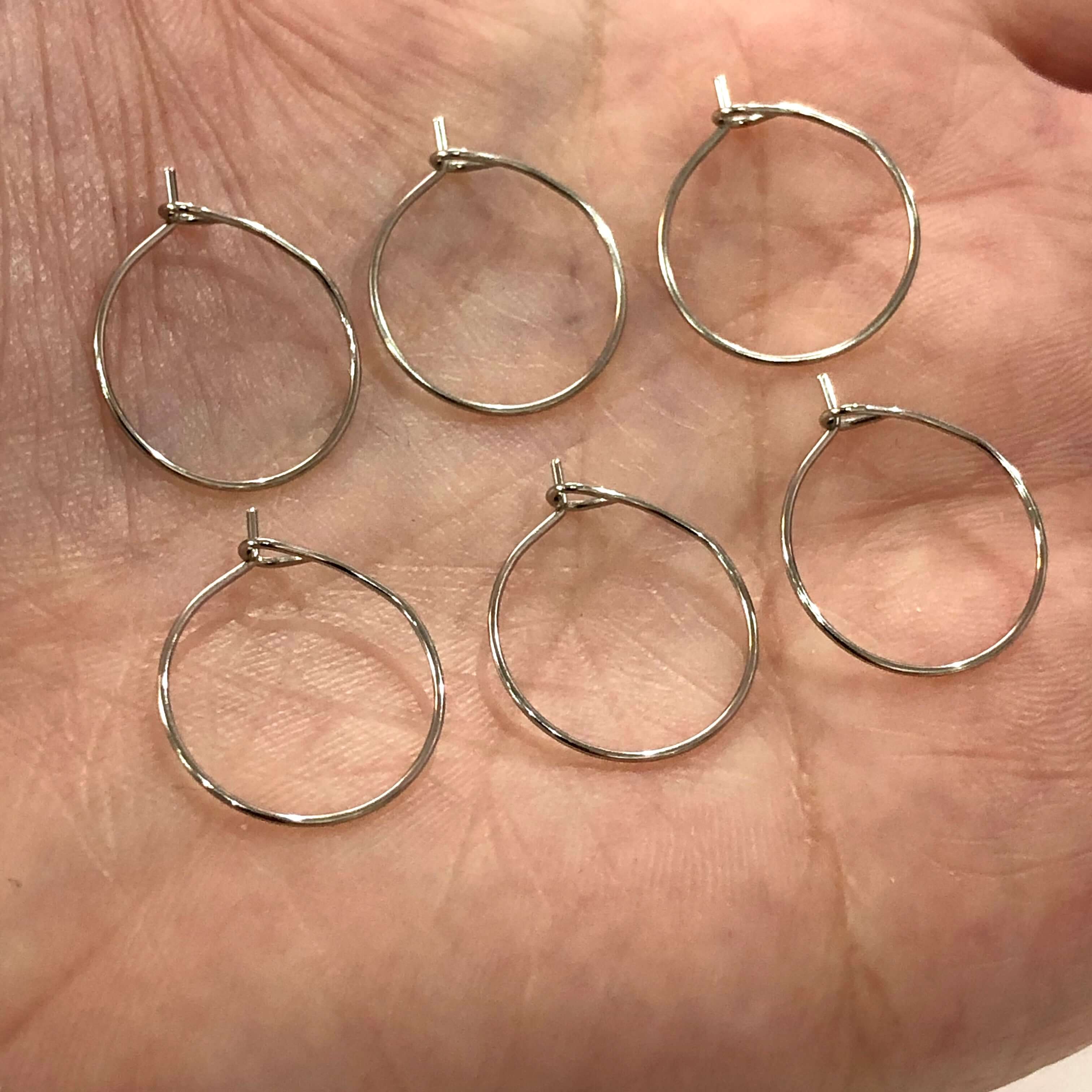 6 Pc, Rhodium Plated Earring Hoops, 15mm, Rhodium Plated Earring,