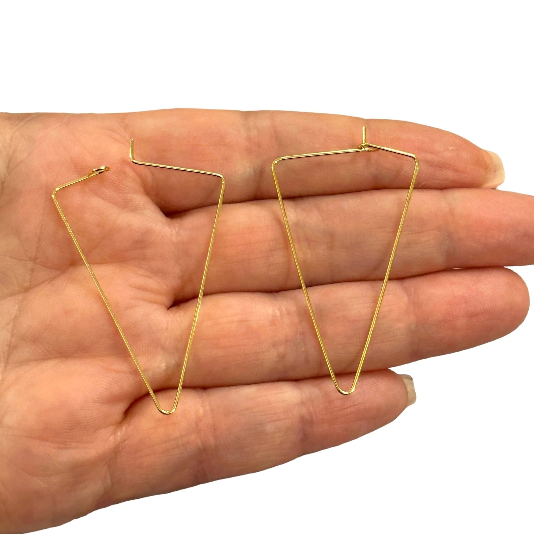 6 Pcs, 24Kt Gold Plated Triangle Earring Hoops, 44x24mm, Earring Blanks, - Image 2