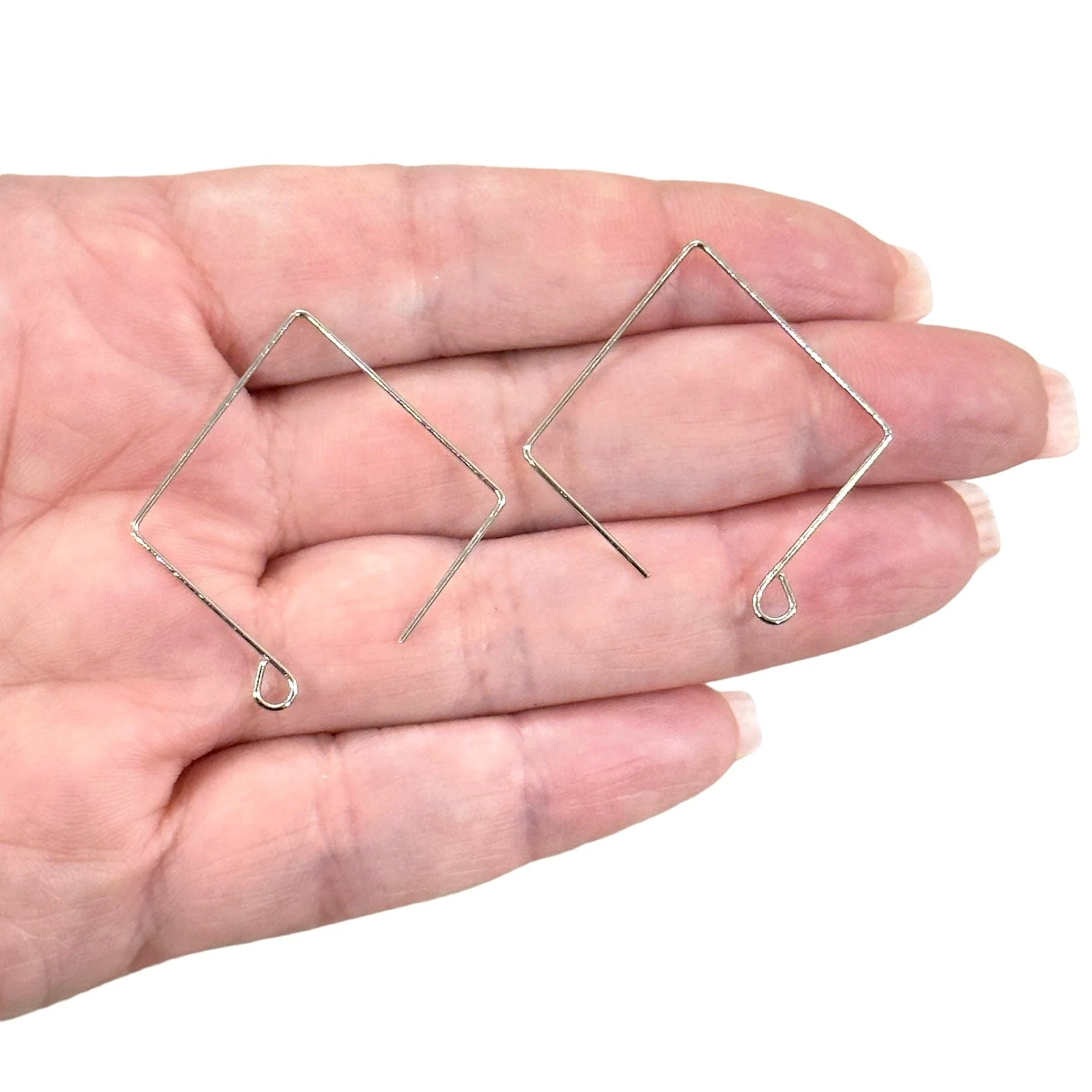 6 Pcs, Rhodium Plated Square Earring Hoops, 34mm, Earring Blanks,