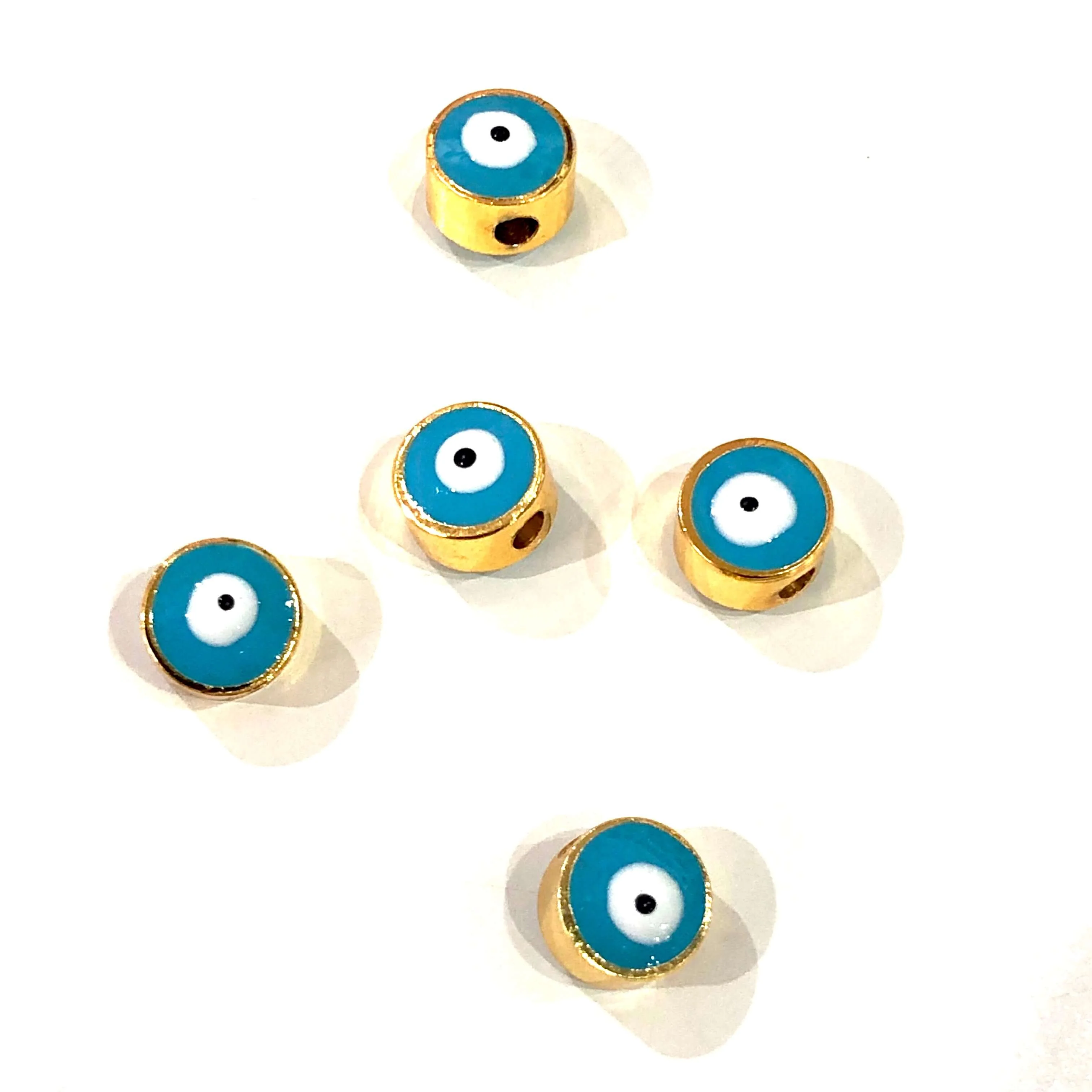 6mm 24K Gold Plated Turquoise Evil Eye Beads, 6mm 24K Gold Plated Evil Eye Spacers, 5 Pcs in a Pack