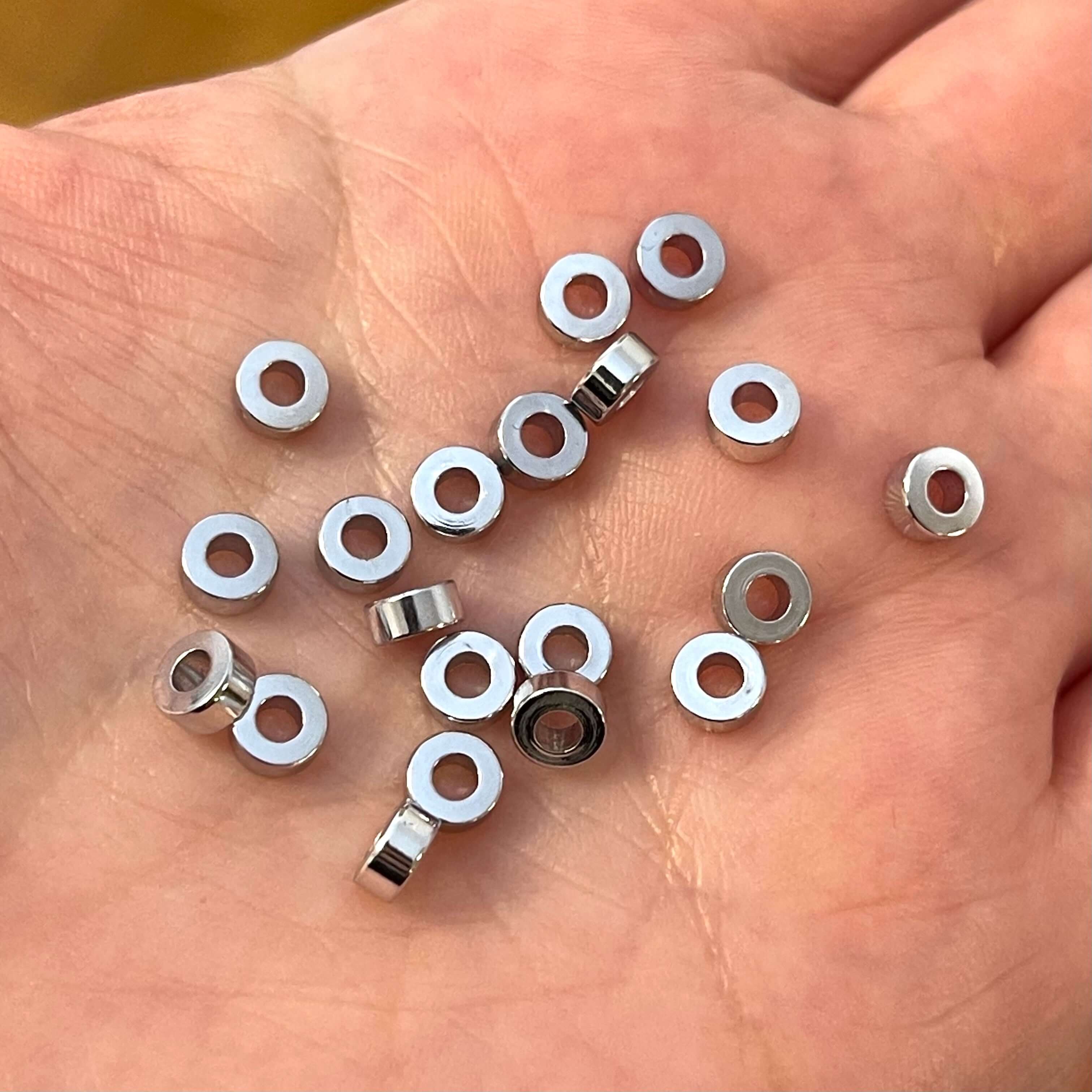 6mm Rhodium Plated Large Hole Brass Spacer Charms, 10 pcs in a pack