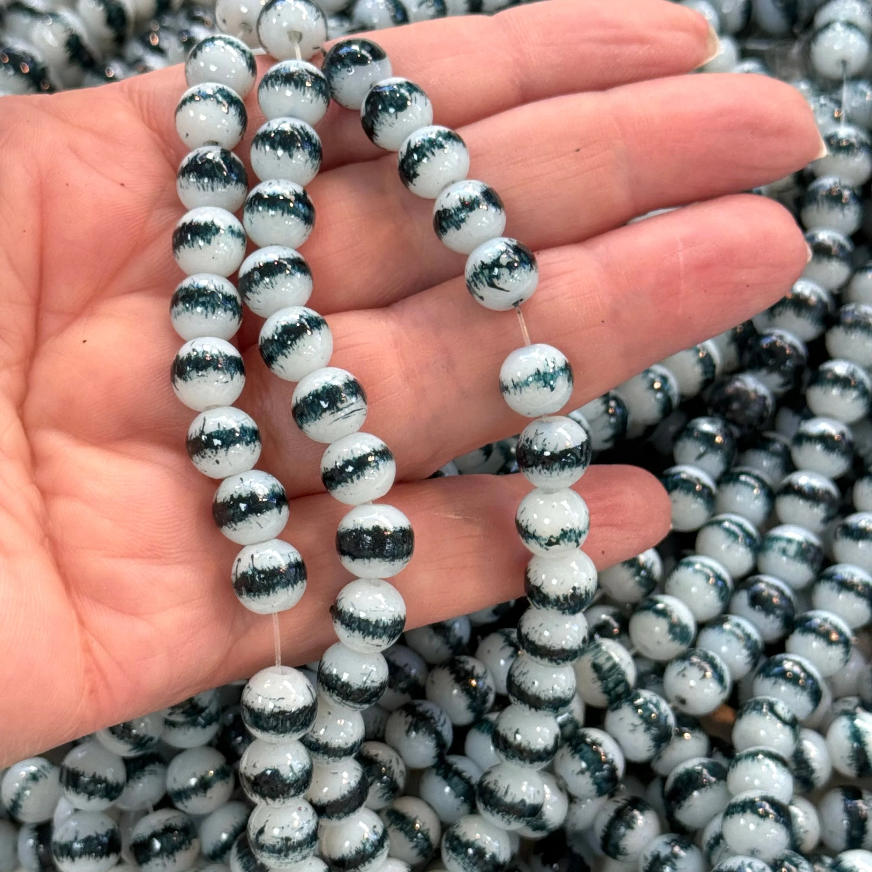 8mm Marbled glass beads, smooth round glass beads full strand 50 beads