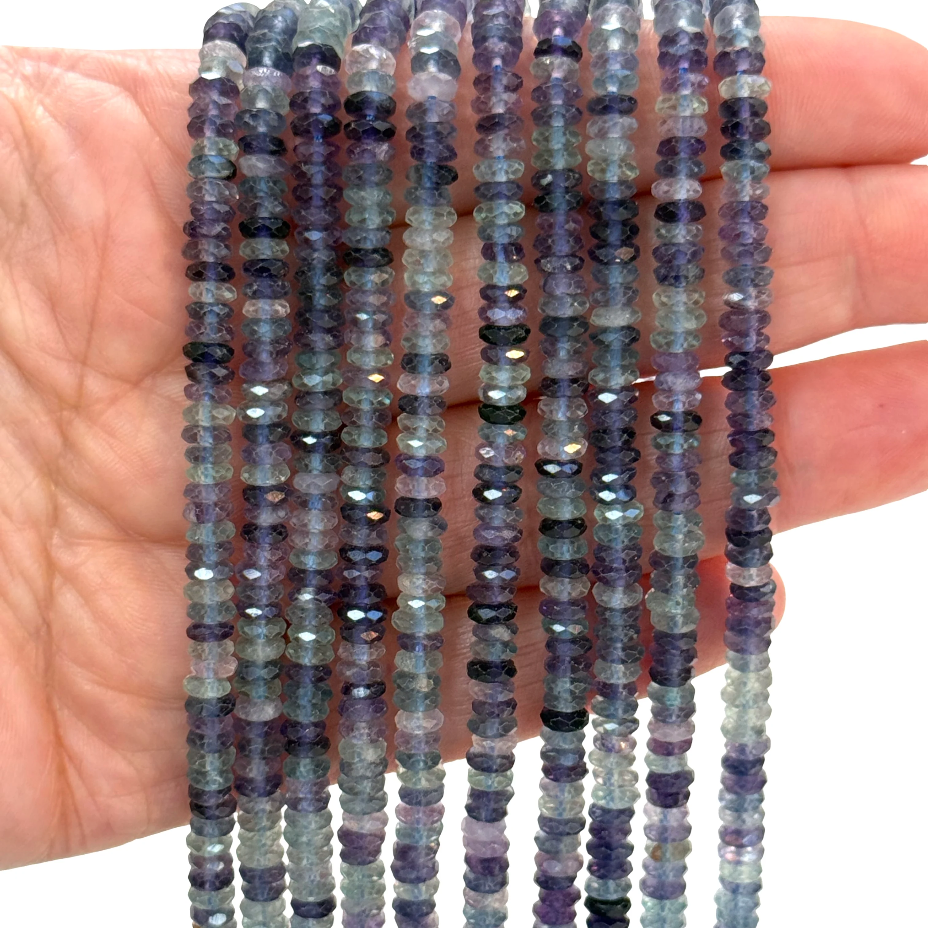 A Grade Faceted Fluorite Rondelle Beads – 4x2mm, 38cm Strand
