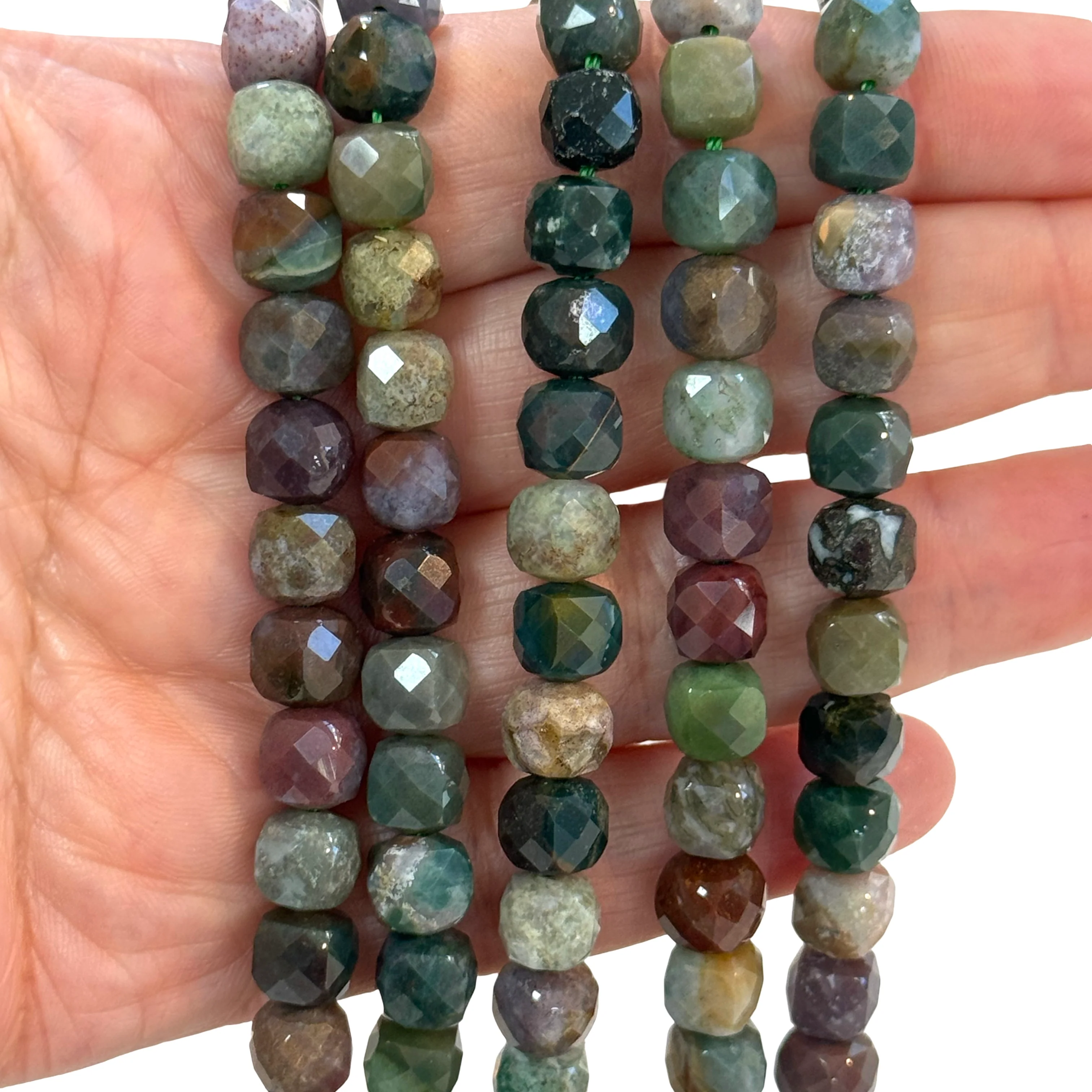 A Grade Faceted Indian Agate Cube Beads – 8mm, Approx. Length – 35cm (~47 Beads)