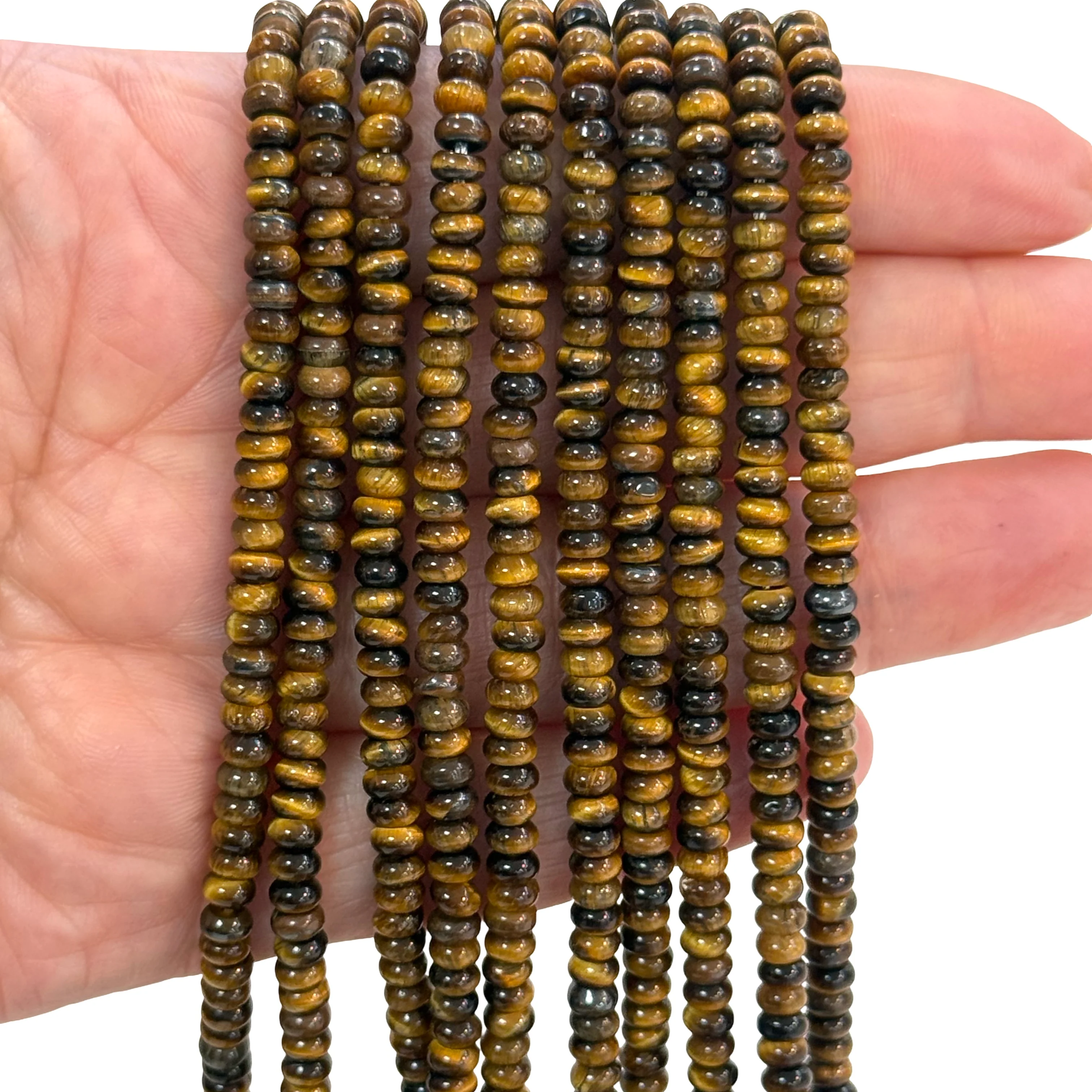 A Grade Tiger’s Eye Rondelle Beads – 4x2mm, 37cm Strand (~159 Beads)
