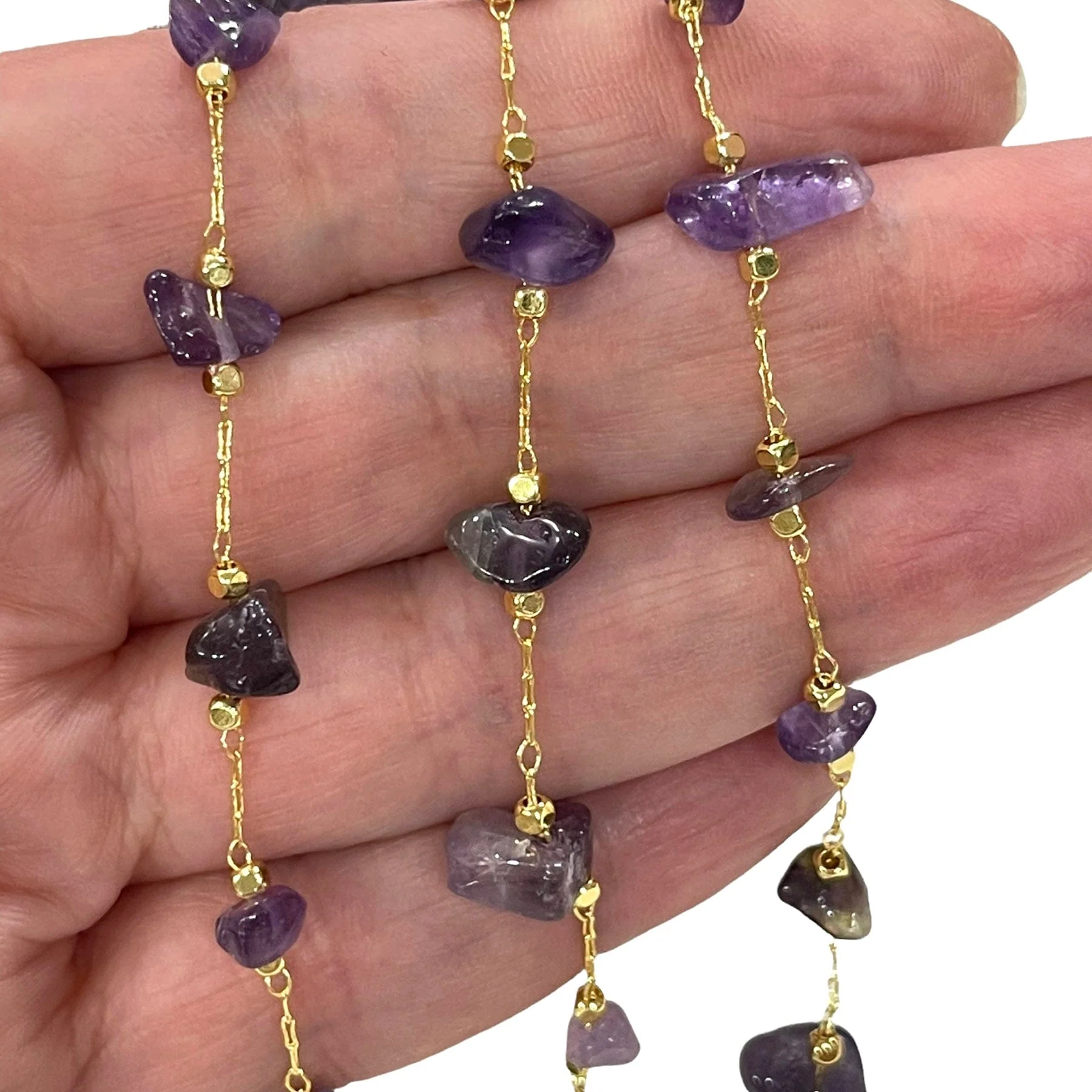 Amethyst Rosary Chain, 24Kt Gold Plated Gemstone Chain, - Image 2