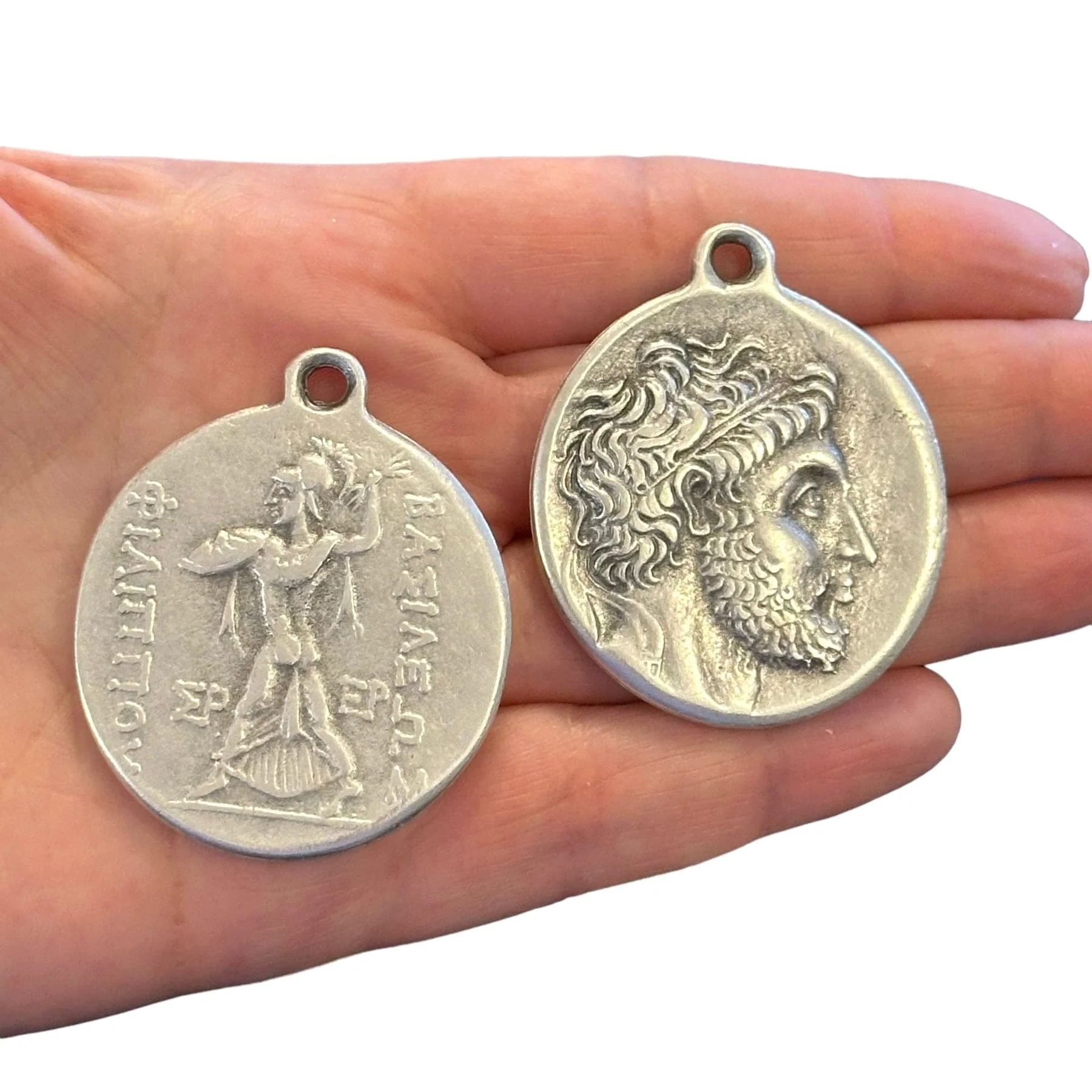Antique Silver Plated Ancient Greek Coin Pendant - Image 2
