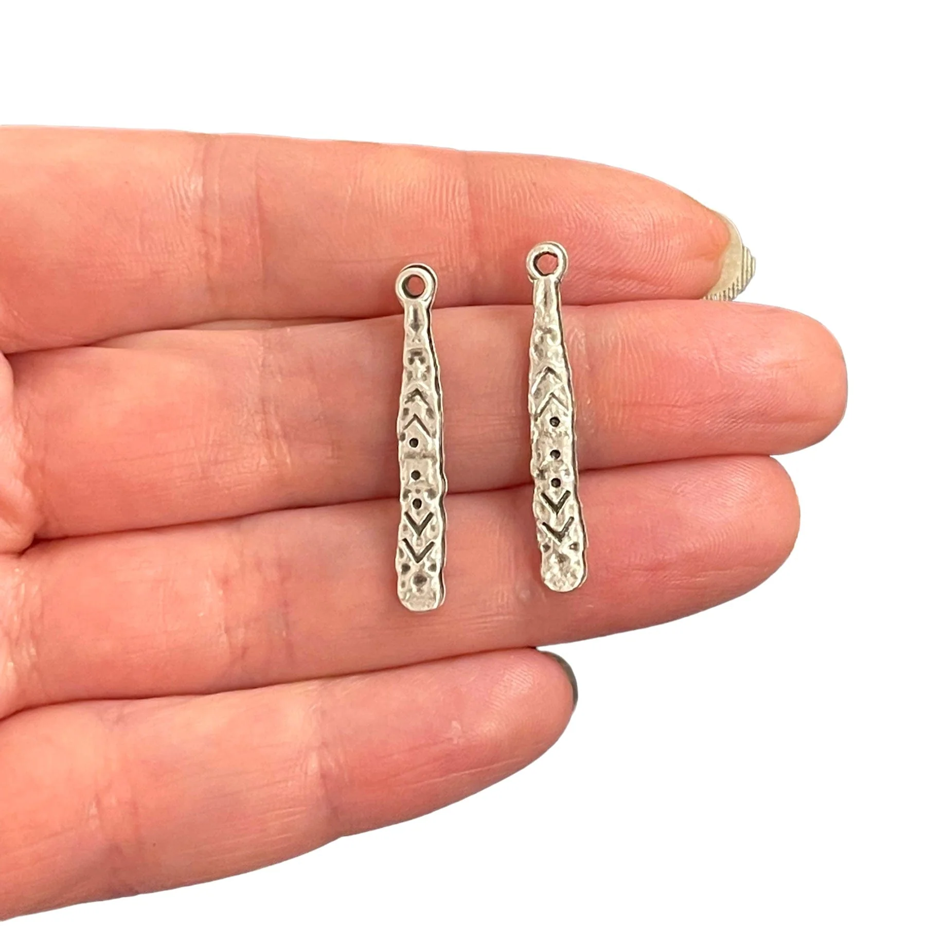 Antique Silver Plated Double Sided Authentic Drop Charms, 10 pcs in a pack