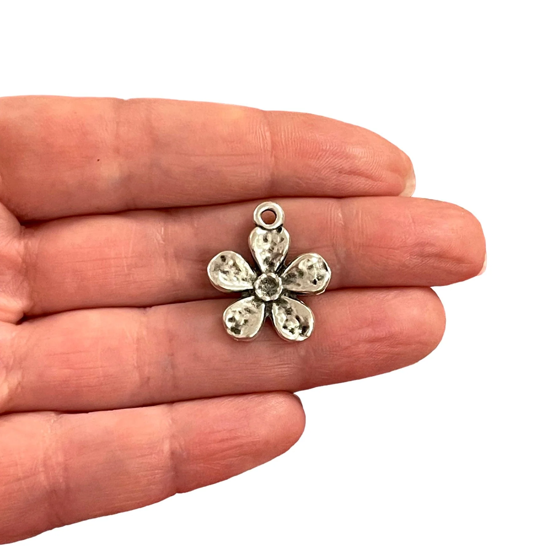 Antique Silver Plated Flower Charms, Silver Flower Charms, 2 pcs in a pack