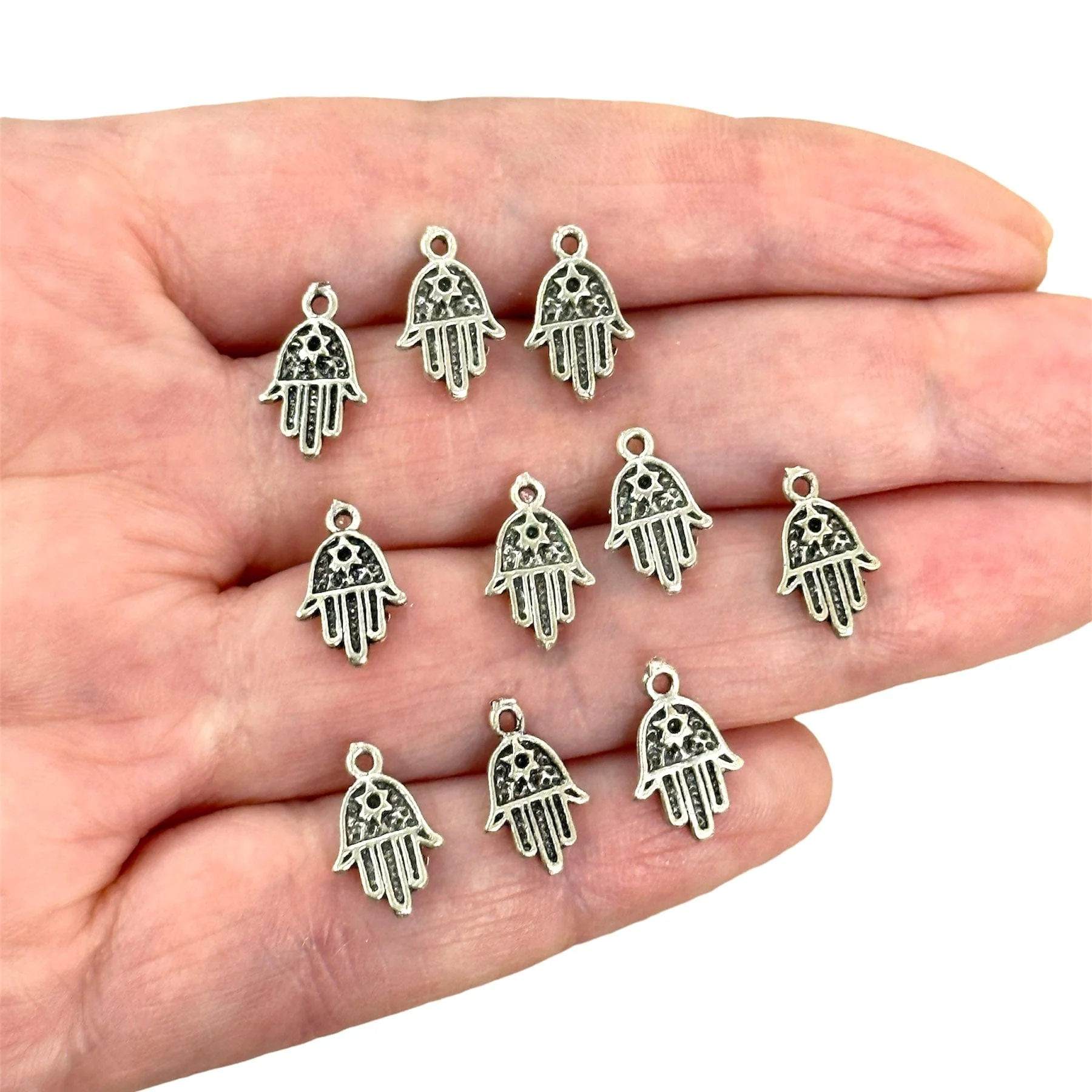 Antique Silver Plated Hamsa Charms,10 pcs in a pack