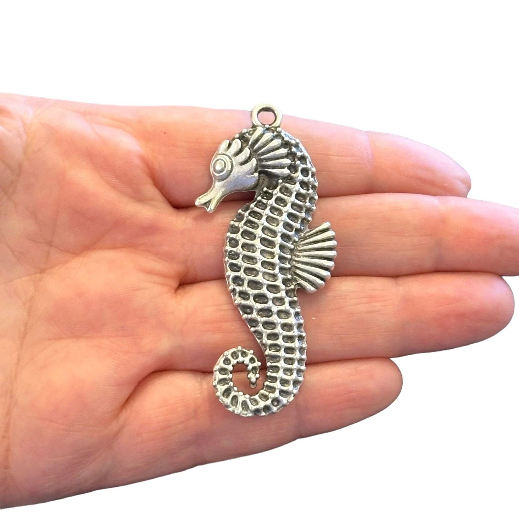 Antique Silver Plated Large Sea Horse Pendant