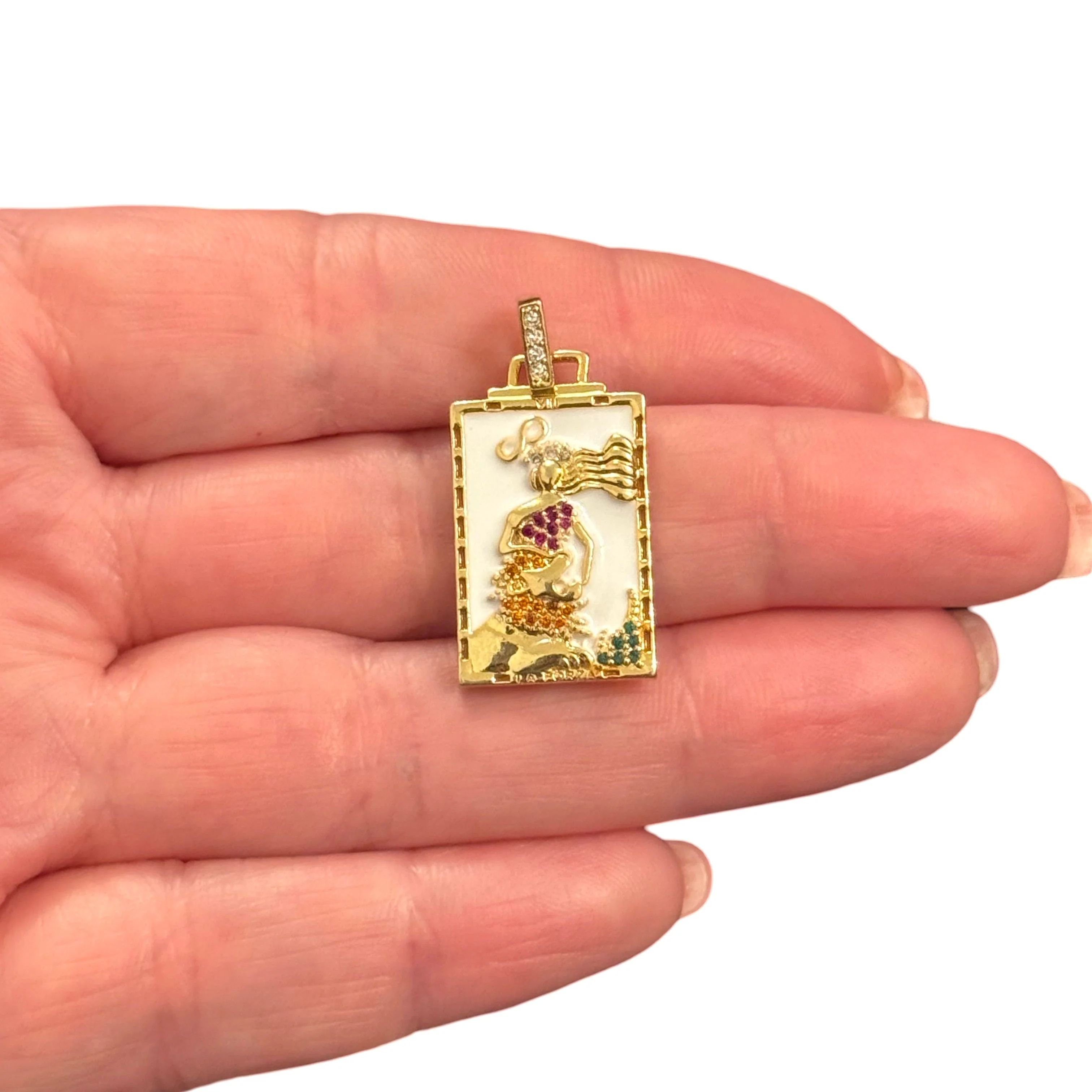 Strength Tarot Pendant (La Forza) 24Kt Gold Plated CZ Pendant With Attached Bail