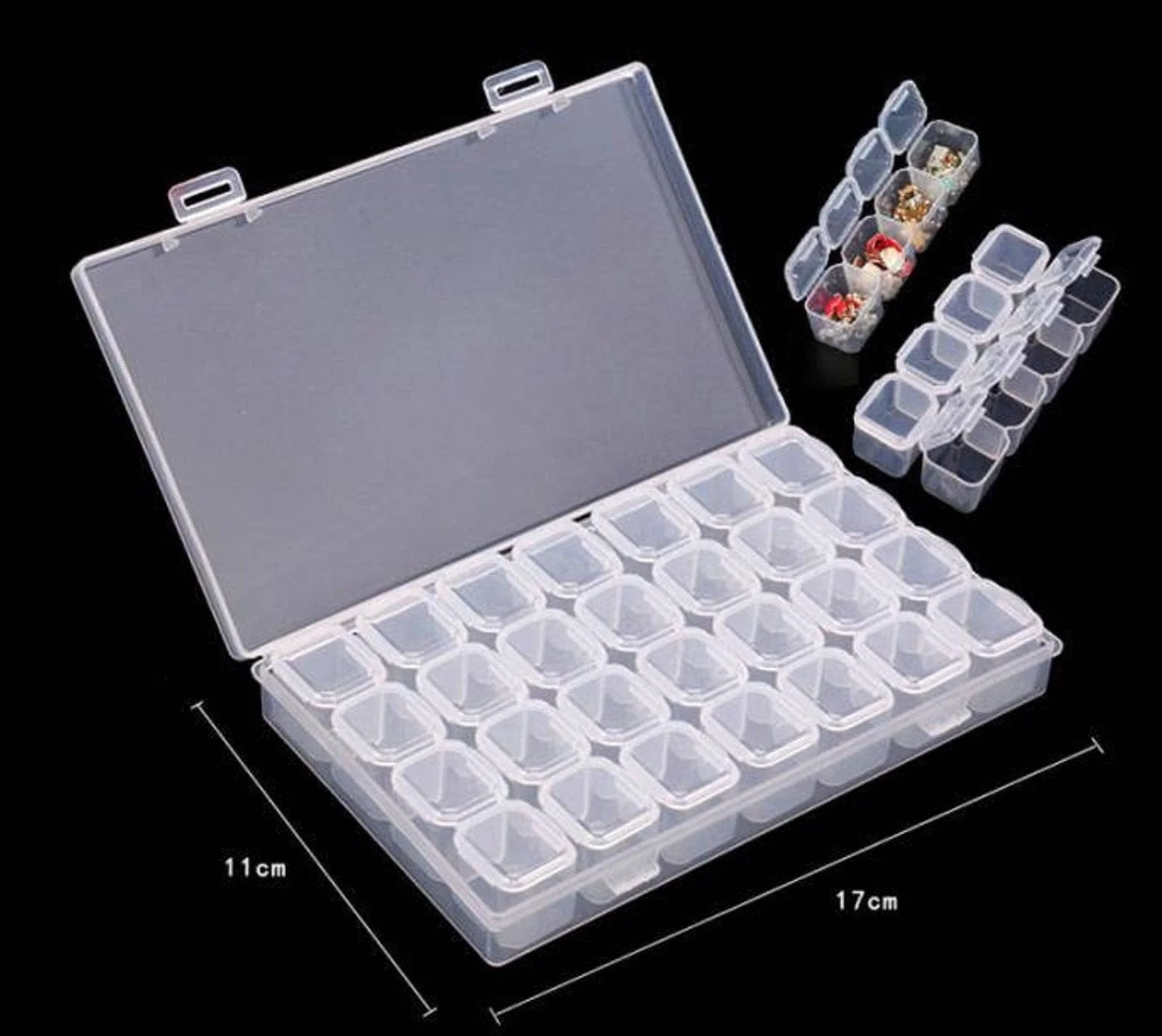 Bead Container, 28 Slots Clear Plastic Empty Storage Box, Nailart Rhinestone Tools, Jewelry Beads Display Storage Box, Case Organizer Holder - Image 8