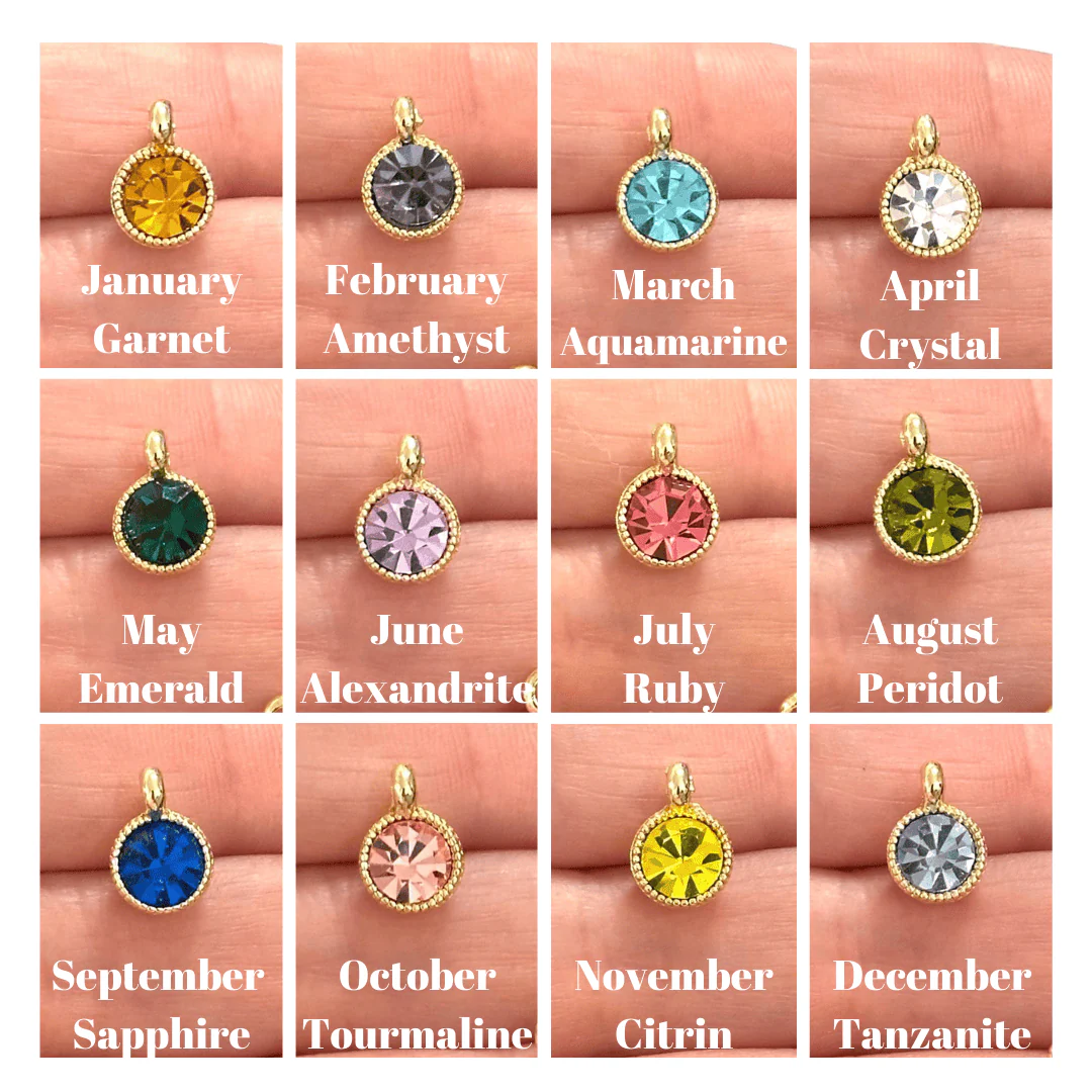 Birthstone 24Kt Gold Plated CZ Charms, Birthstone CZ Charms