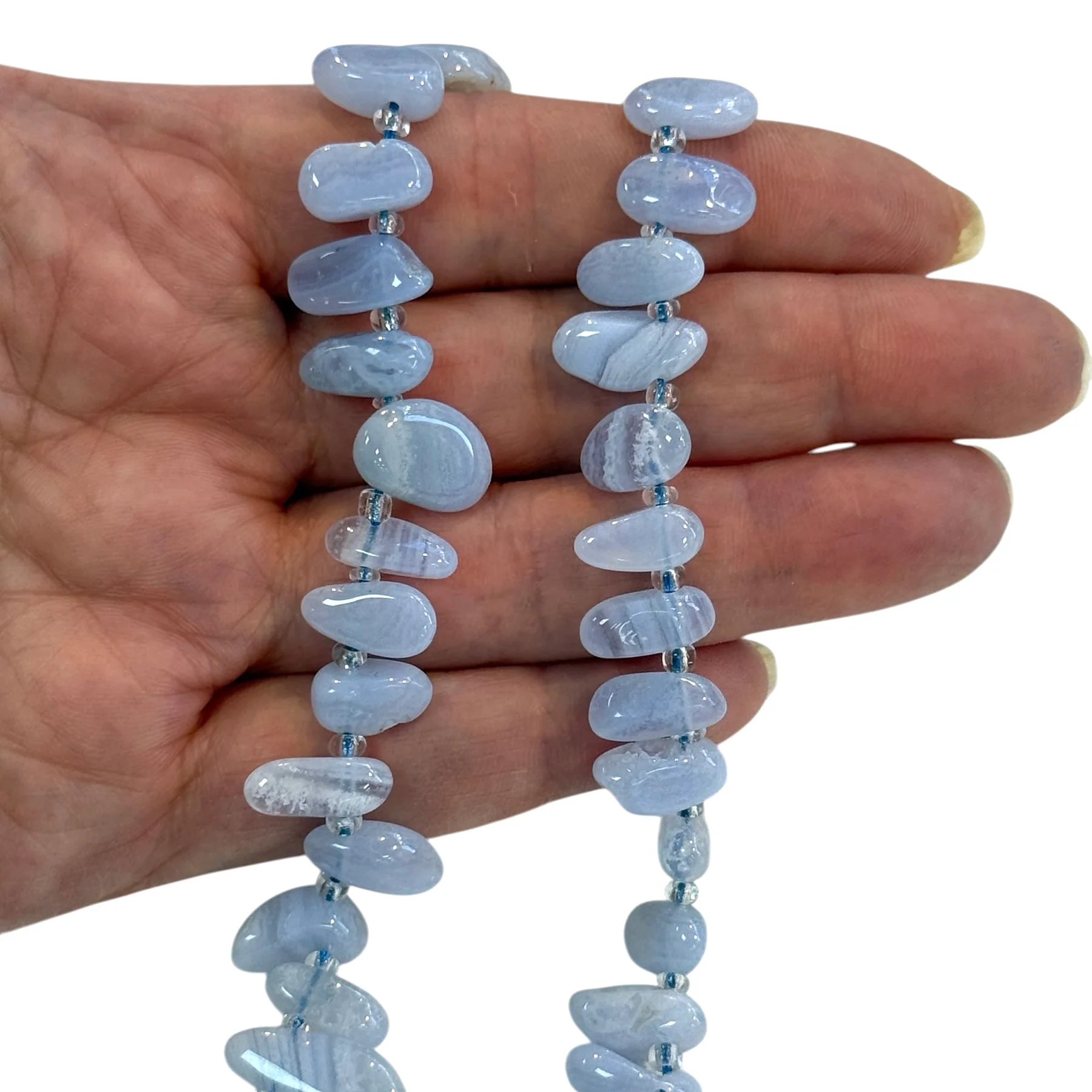 Blue Chalcedony Organic Pebble Gemstone Beads – 12–22mm Freeform Nugget Strand, 40cm, Natural Light Blue Jewellery Beads