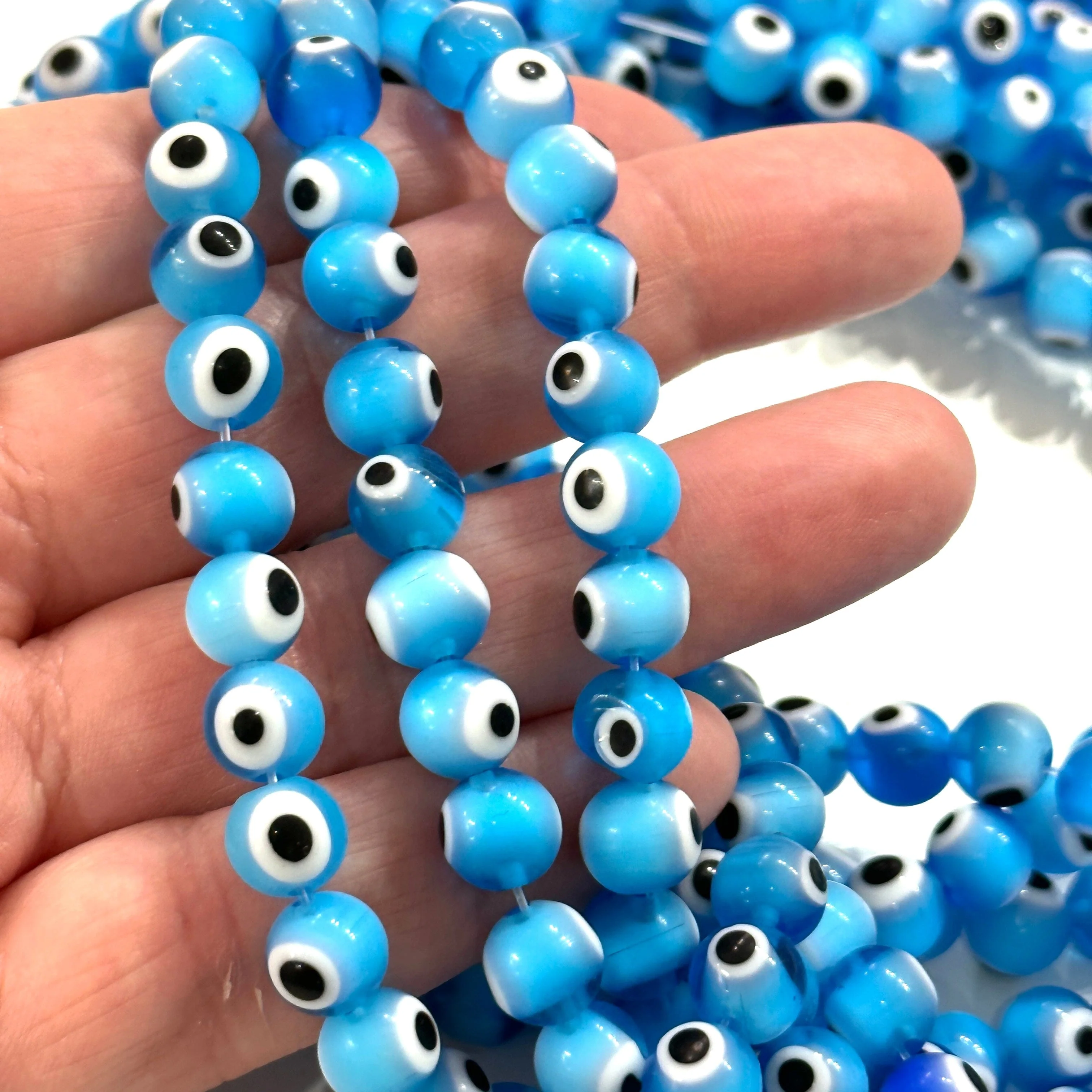 Evil Eye Beads, Strand of 48, Round Glass, 8mm Glass Beads - Image 2