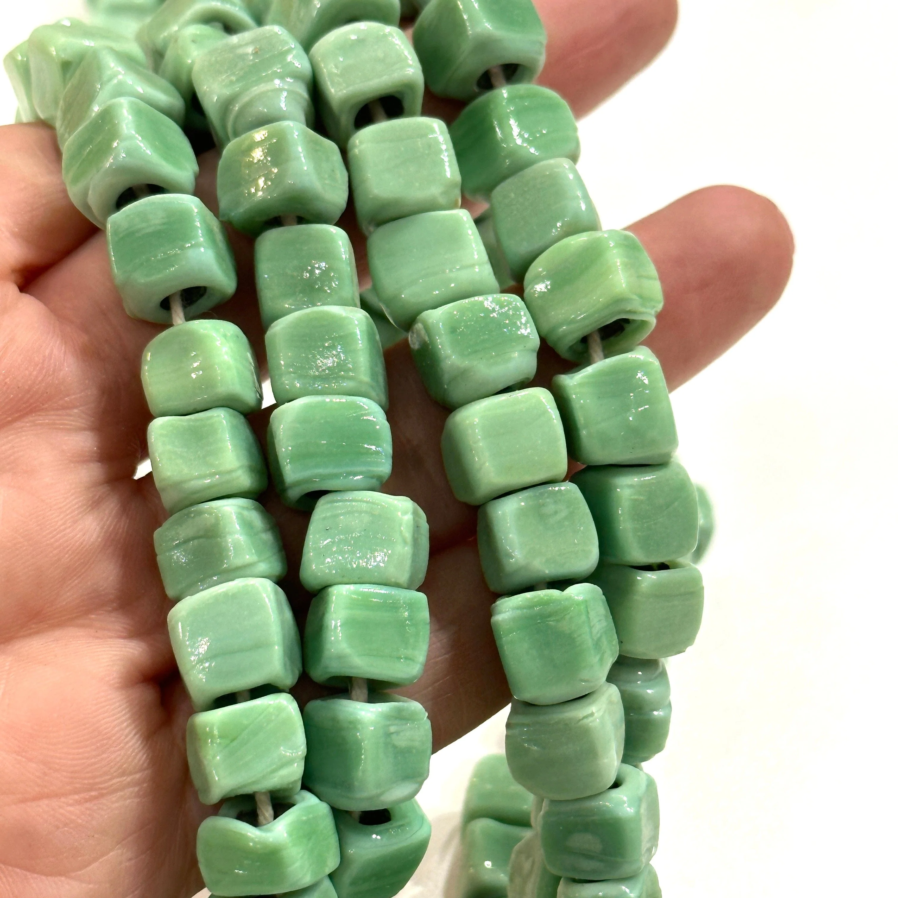 Hand Made Murano Glass Cube Beads, Large Hole Murano Glass Beads, 50 Beads - Image 2
