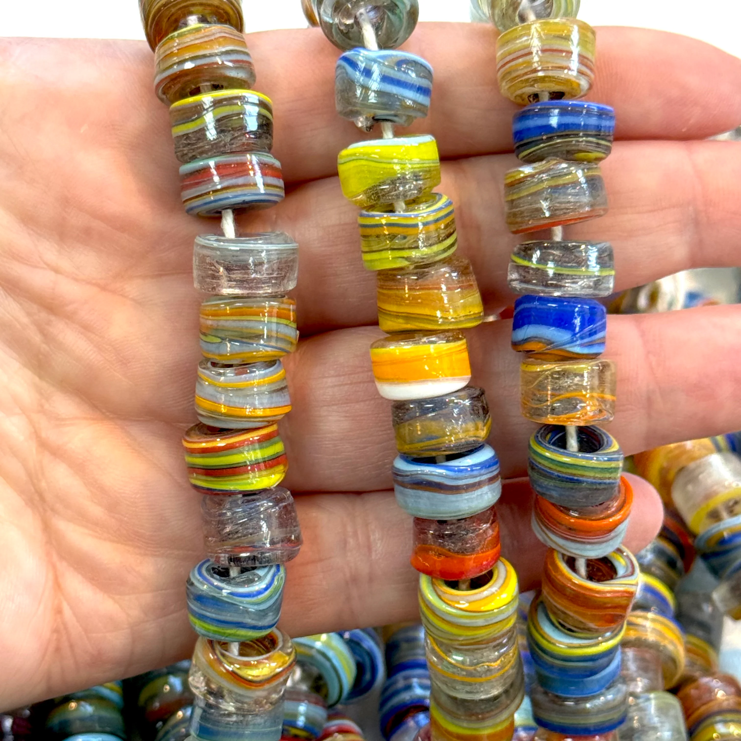 Turkish Artisan Hand Made Marbled Glass Large Ring Beads, 25 Beads in a pack - Image 2