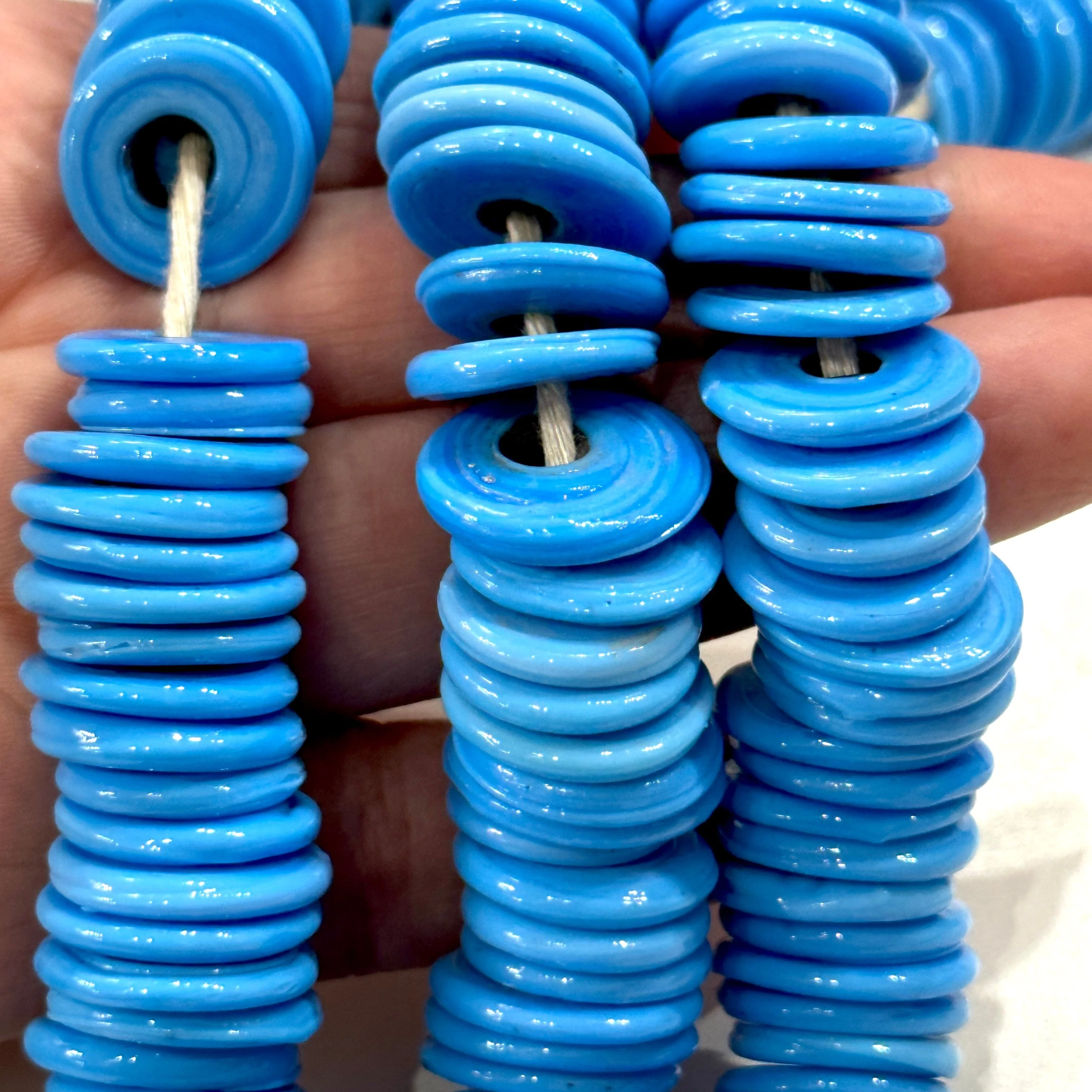 Turkish Artisan Hand Made Blue Glass Large Ring Beads, 50 Beads in a pack - Image 2