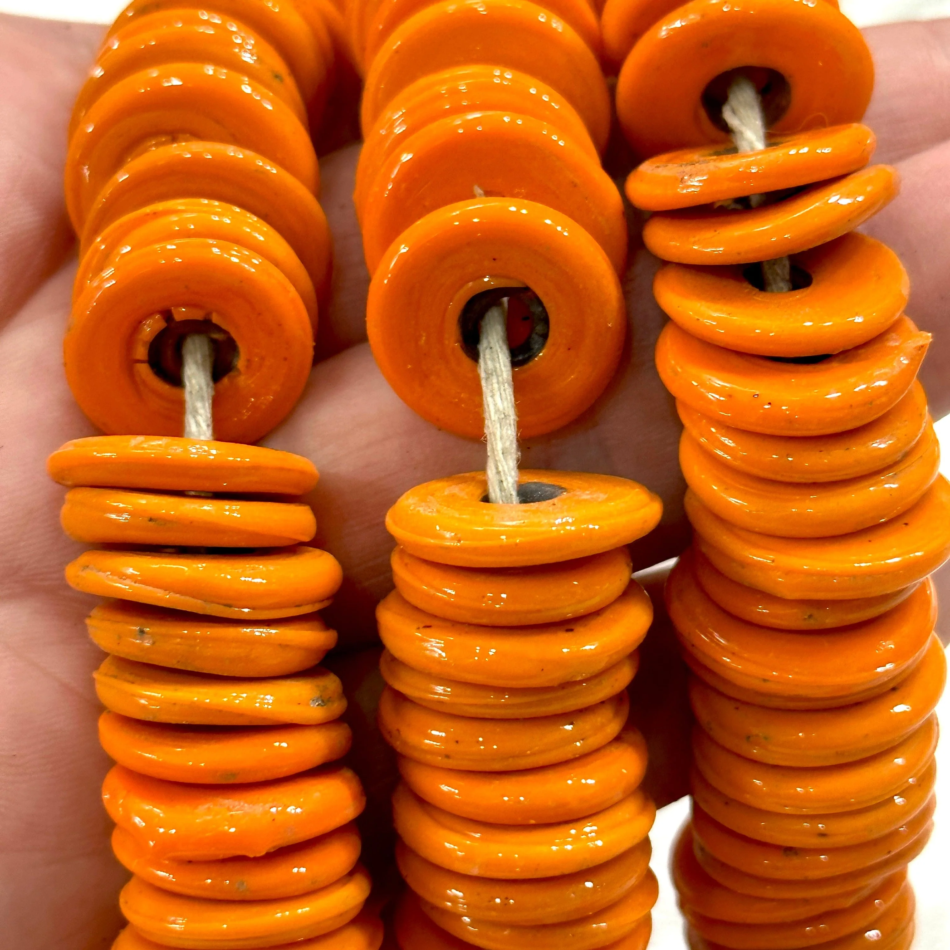 Turkish Artisan Hand Made Orange Glass Large Ring Beads, 50 Beads in a pack - Image 2