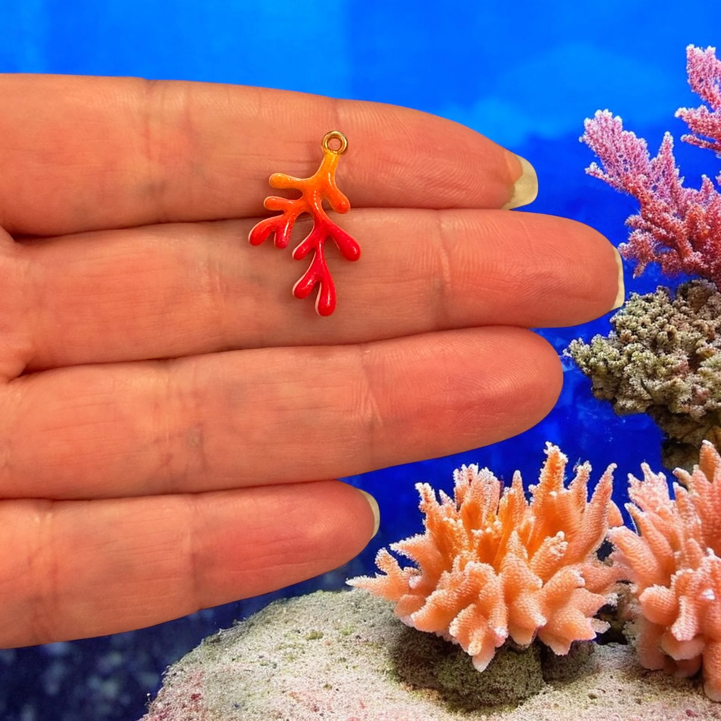 Coral Branch Enamel Charm, Sea Coral Pendant, Ocean Reef Charm
