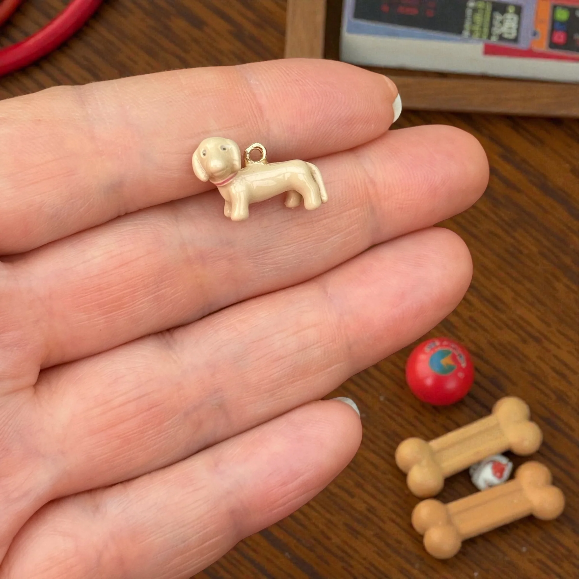 Cute Beige Dachshund Dog Charm Pendant – 3D Enamel Sausage Dog Charm