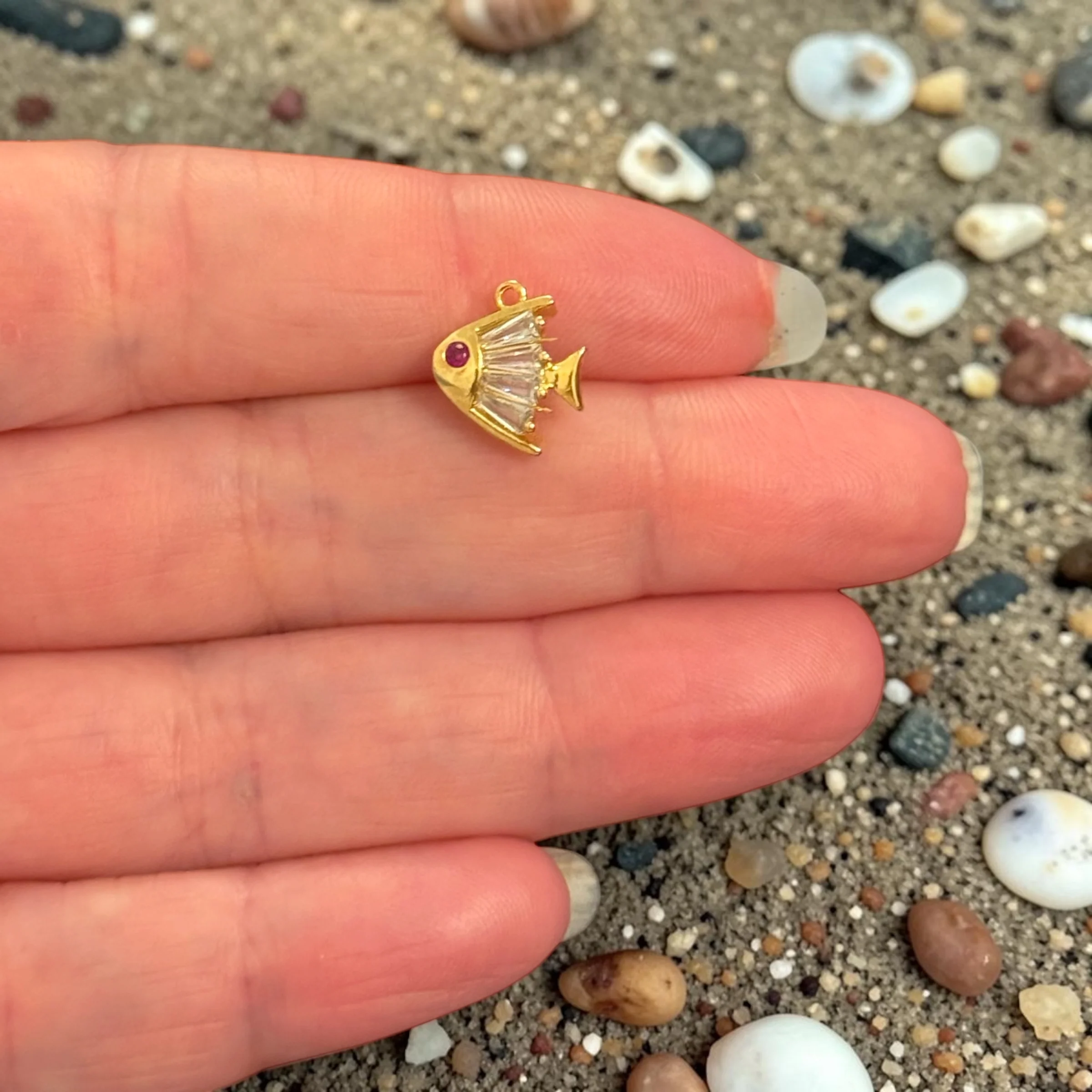 CZ Fish Charm – 24Kt Gold Plated Fish Pendant, Crystal Sea Charm