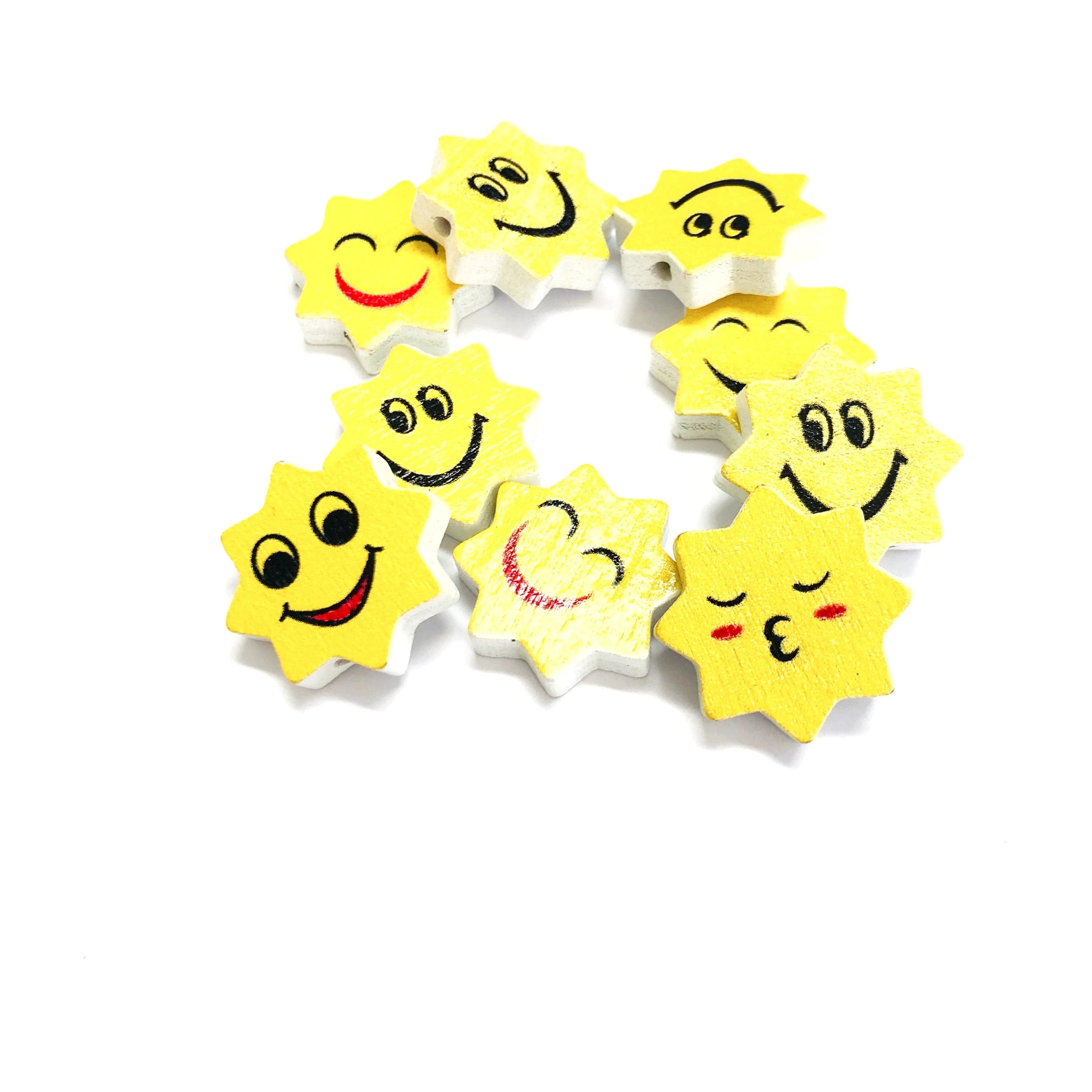 Emoji Shaped Wooden Beads, Wooden Emoji Beads, Assorted 10 pcs in a pack