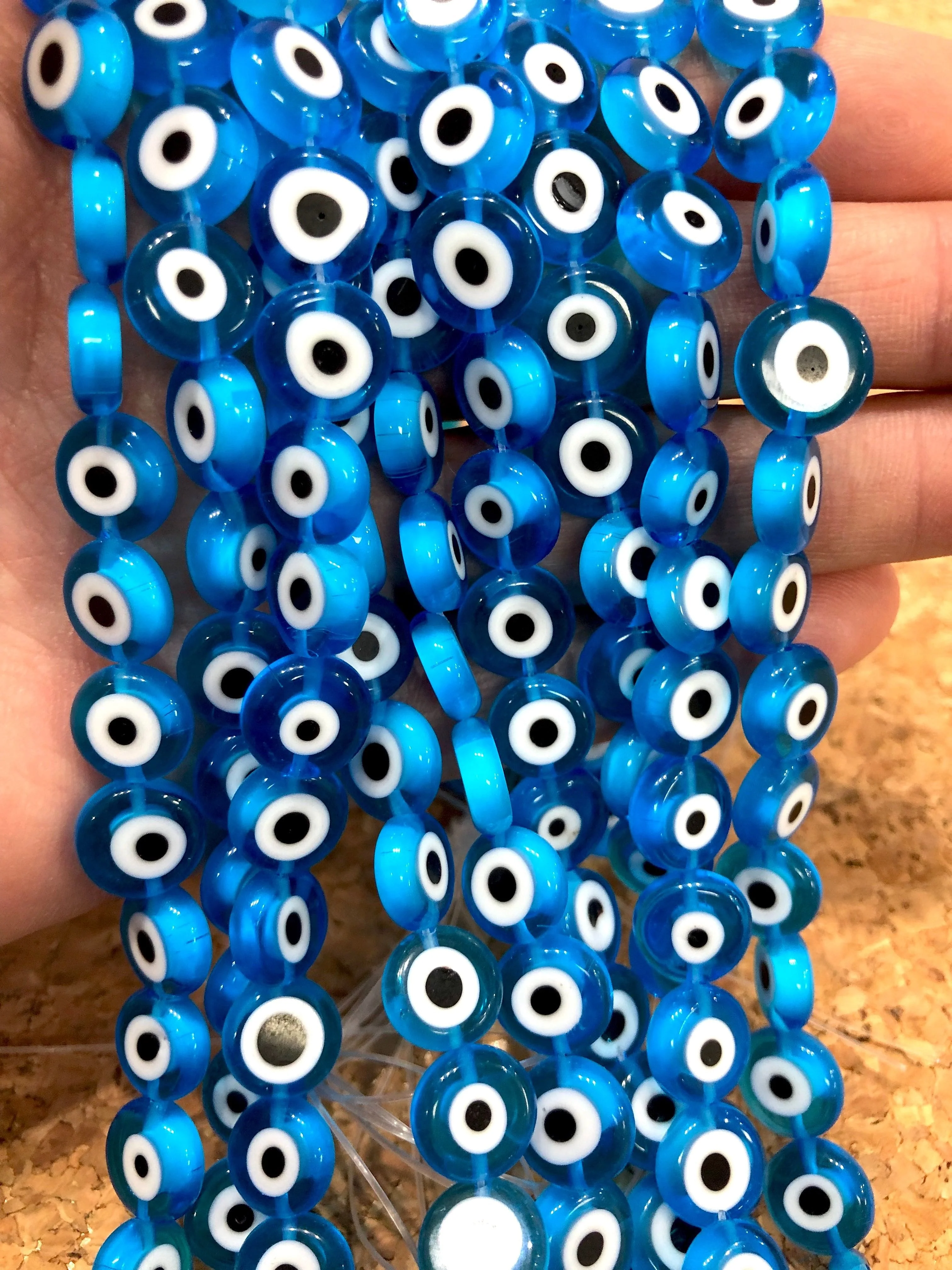 Evil Eye Beads, Strand of 32, Flat Round, 12mm Glass Beads, Lampwork Glass, Evil Eye Jewelry, Lampwork Beads, UK Beading Supply