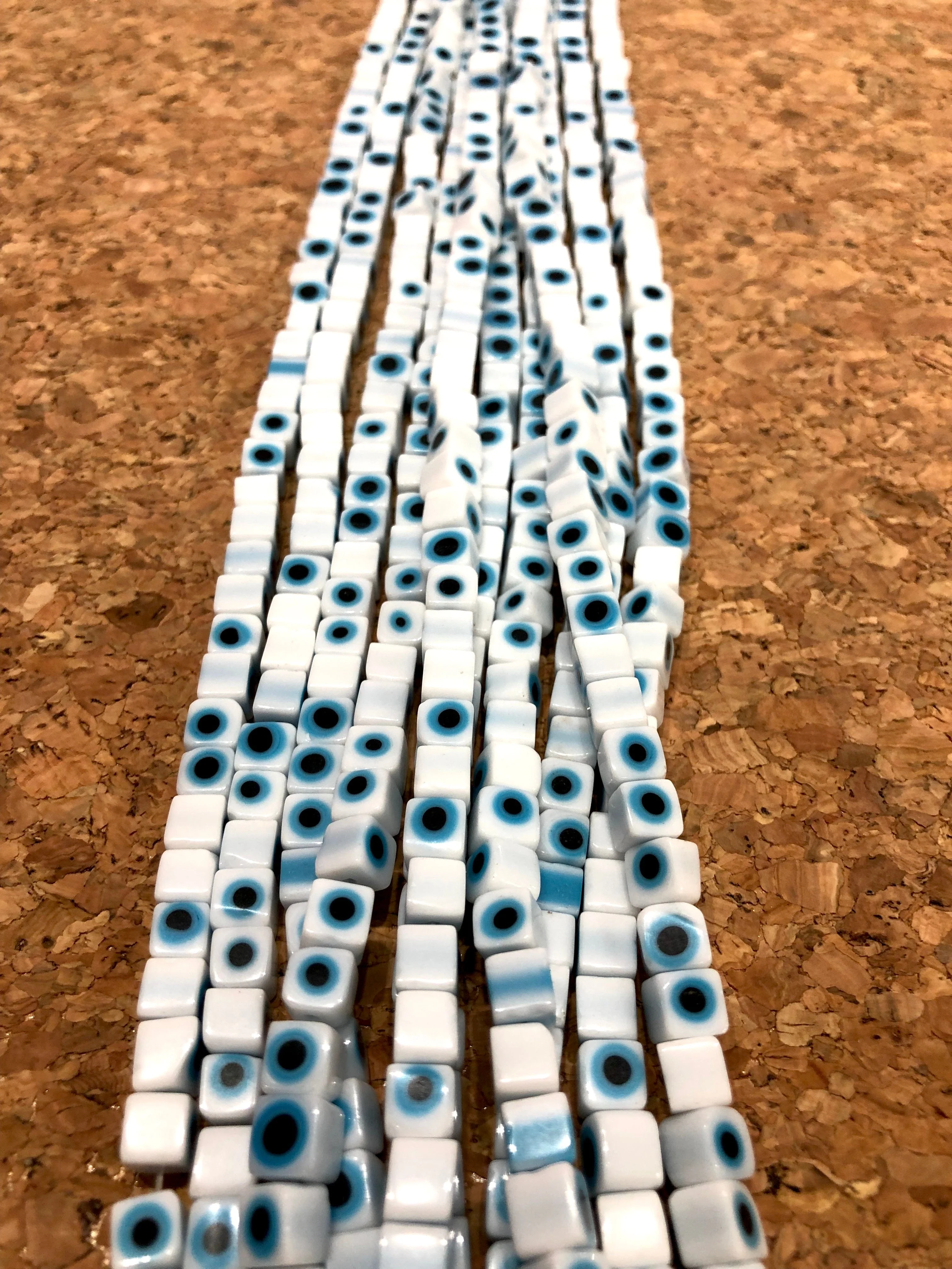 Evil Eye Beads, Strand of 65, Cube Glass, 6mm Glass Beads, Lampwork Glass, Evil Eye Jewelry, Lampwork Beads, UK Beading Supply - Image 2