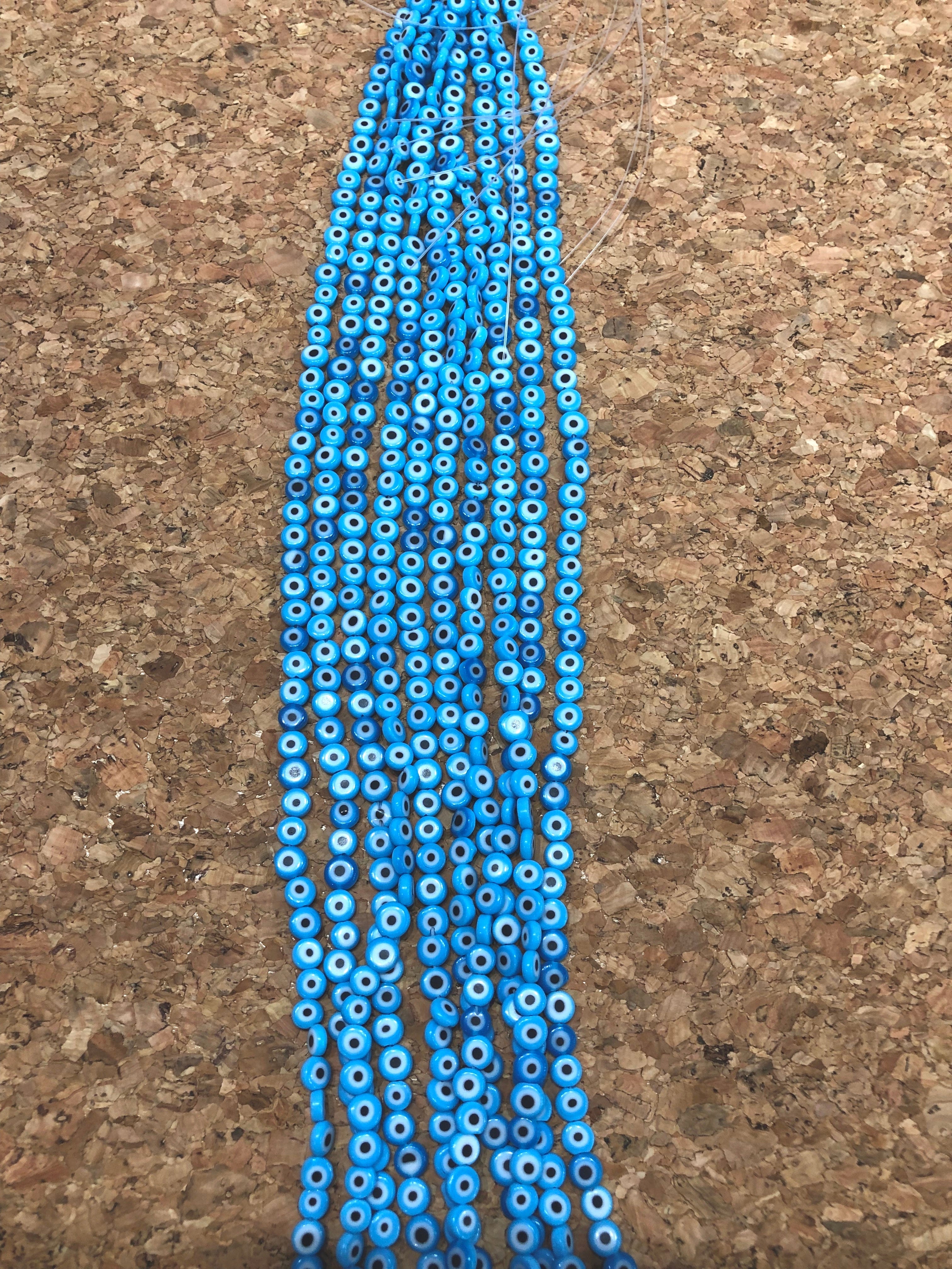 Evil Eye Beads, Strand of 65, Flat Round, 6mm Glass Beads, Lampwork Glass, Evil Eye Jewelry, Lampwork Beads, UK Beading Supply - Image 3