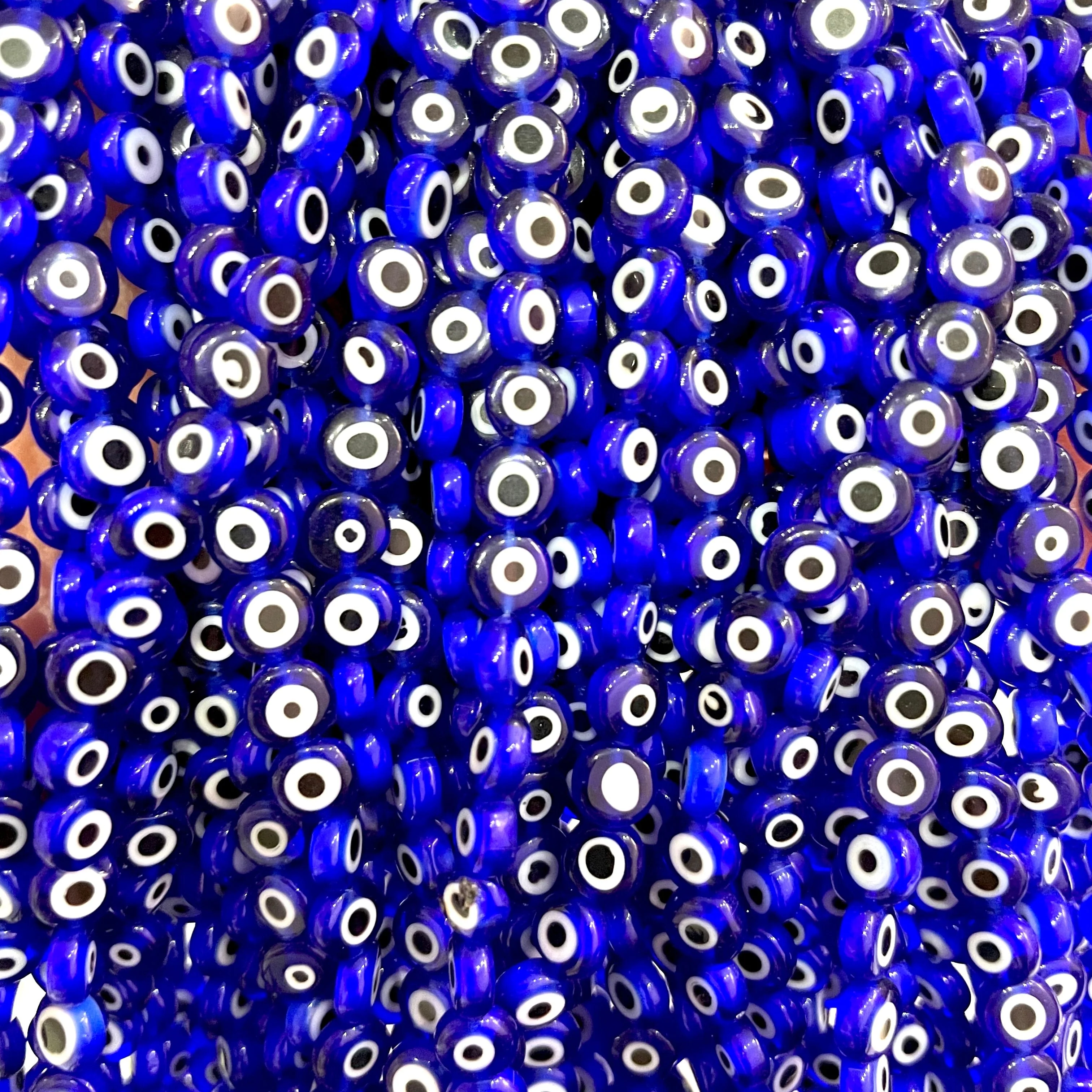 Evil Eye Beads, Strand of 65, Flat Round, 6mm Glass Beads, Lampwork Glass, Evil Eye Jewelry, Lampwork Beads, UK Beading Supply - Image 2