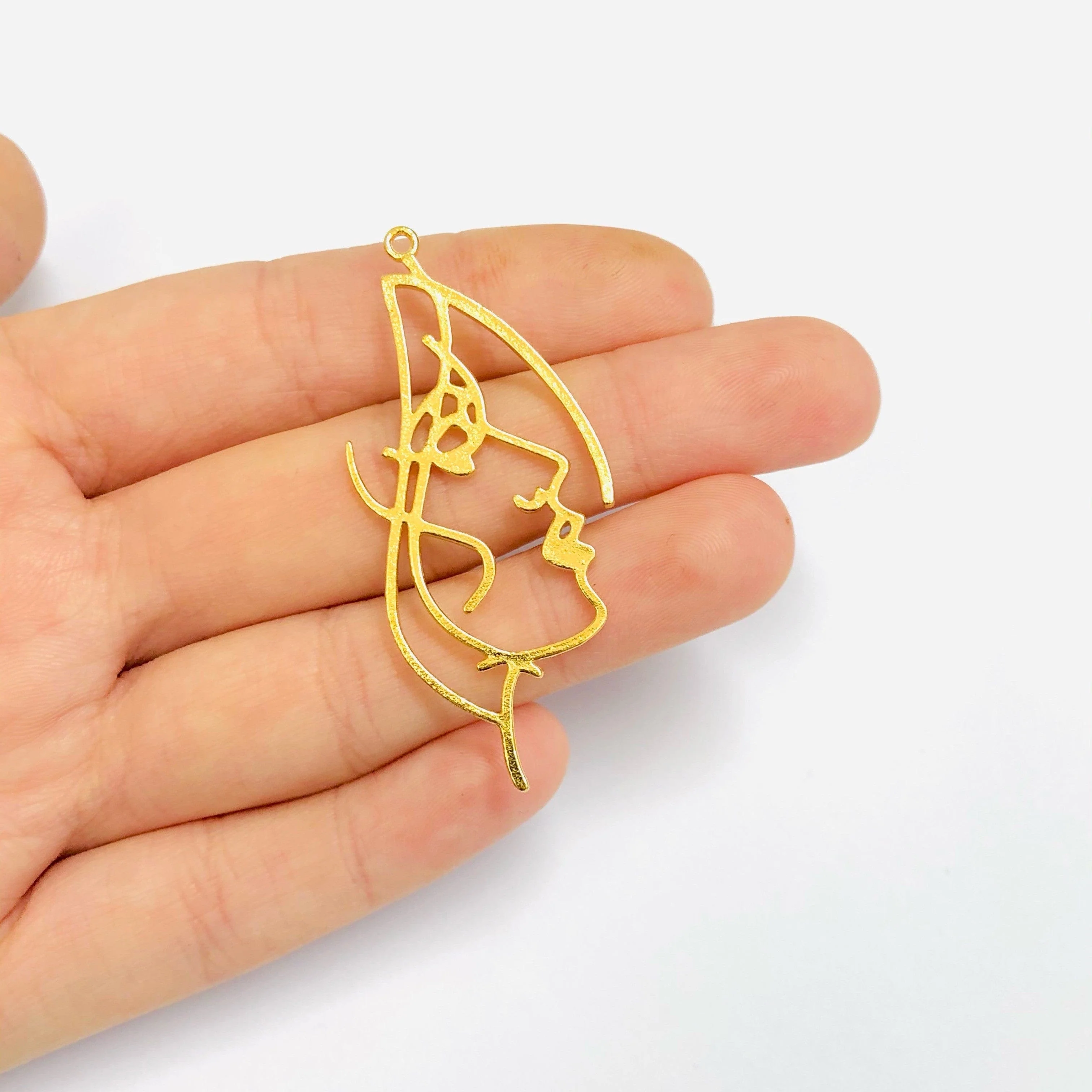 Face Outline 24Kt Gold Plated Brass Charm, Abstract Face Pendant, 1 pcs in a pack