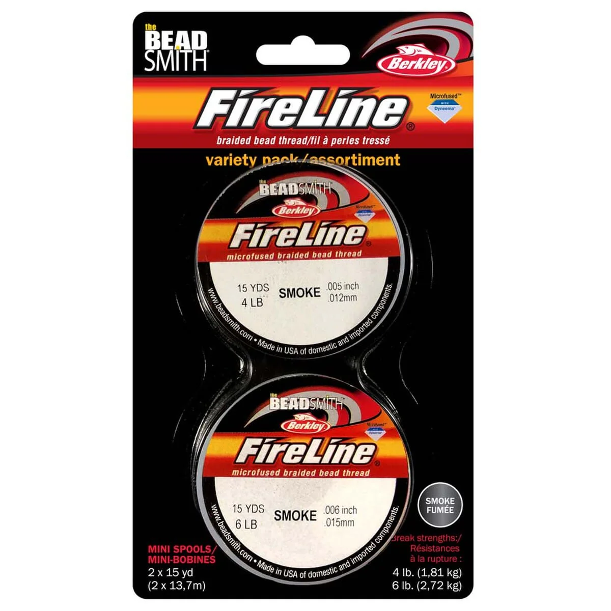 FIRELINE Smoke Grey Beading Thread – 4LB & 6LB, 15 Yards per Spool (2-Pack)