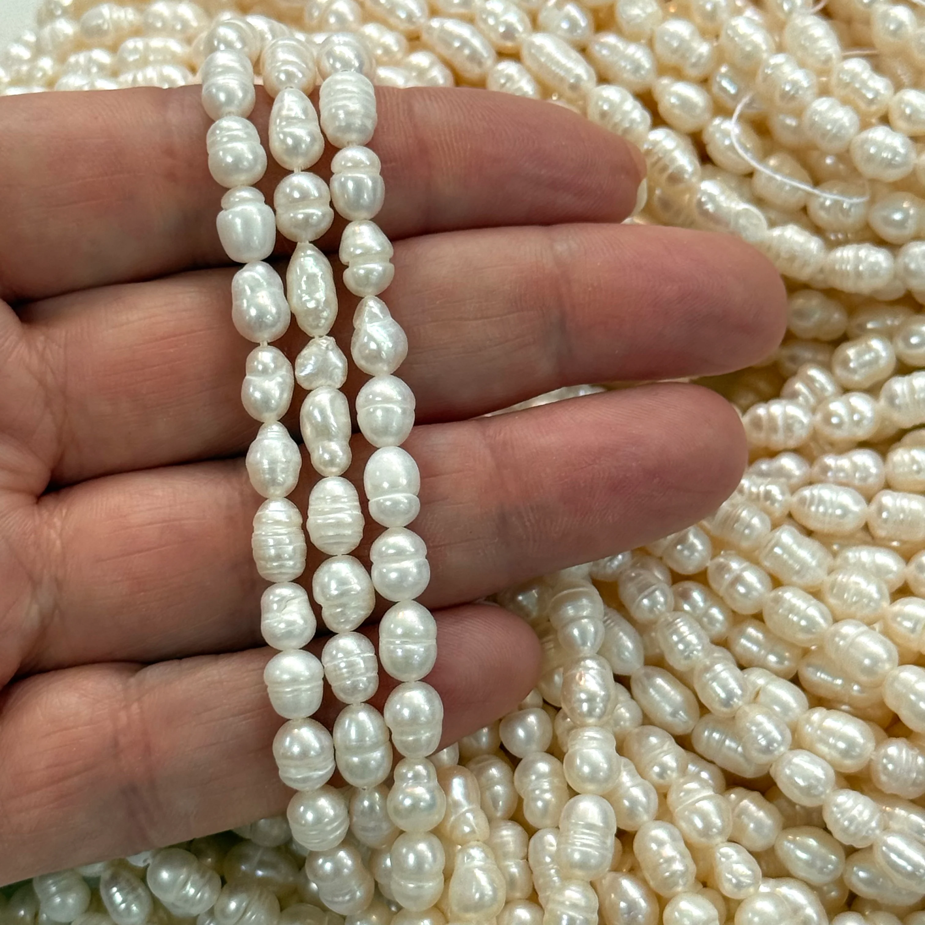 Ivory White Freshwater Baroque Pearl Strand – Natural White Cultured Pearls, 8x6mm, Approx. 47 Pearls