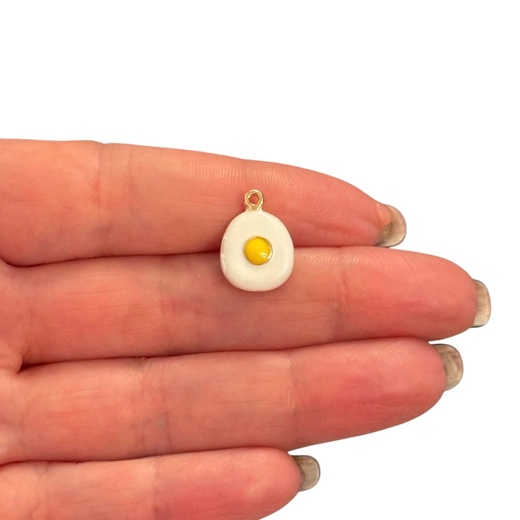 Fried Egg Charm – 3D Enamelled Brass Pendant | 24K Gold Plated | Mini Breakfast Food Charm for Necklaces, Bracelets, Earrings, DIY Jewelry - Image 2