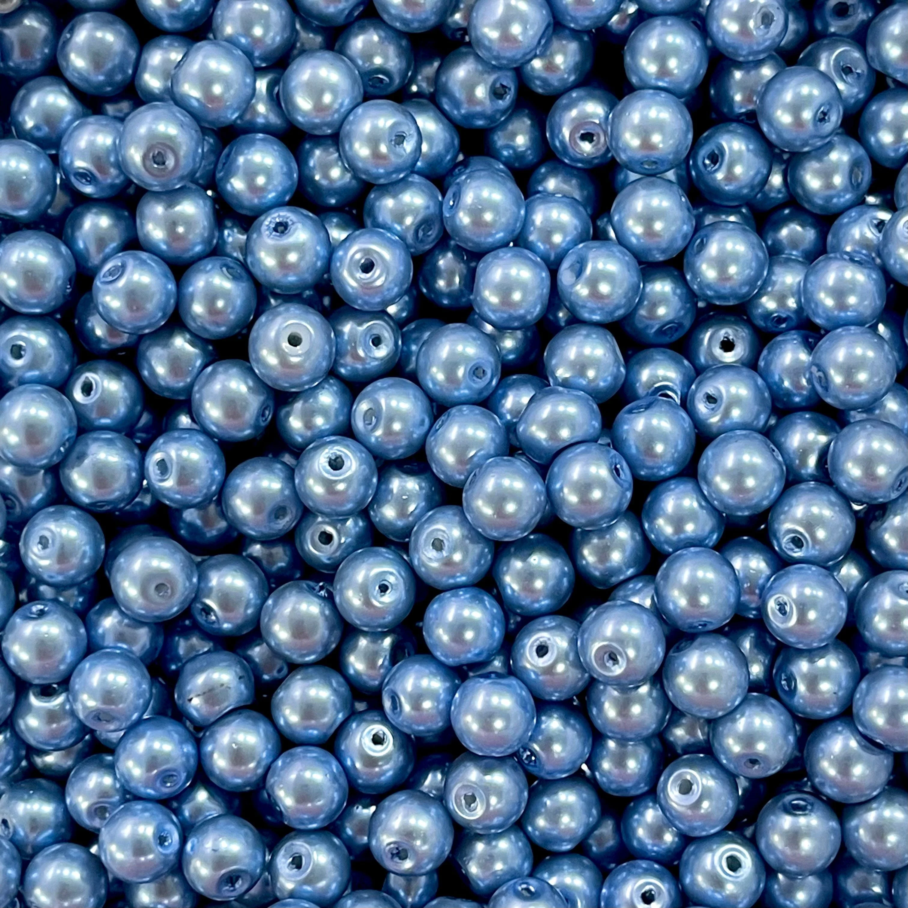 Glass Pearl Beads 8mm 100Gr Pack Approx 160 Beads, Blue Glass Pearl Beads